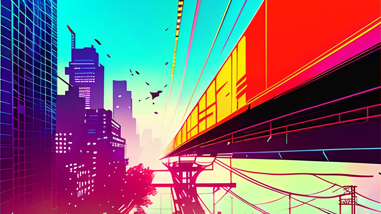 nvinkpunk, elevated railway, tall city, red and white color scheme, beautiful complex file grid, intricate, elegant, highly detailed, digital painting, artstation, concept art, smooth, clear focus, illustration, 8k