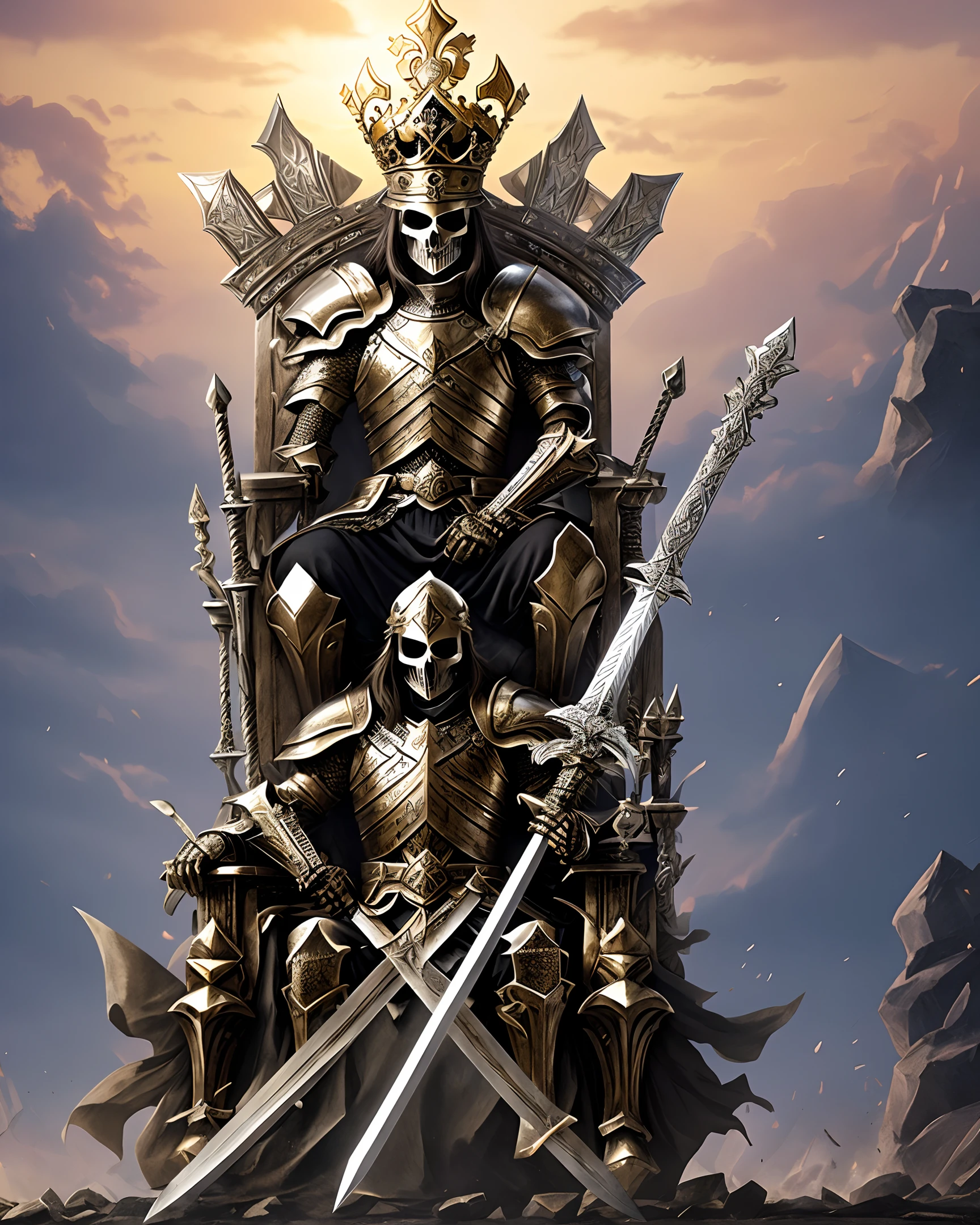 throne crown sword skeleton armor king
