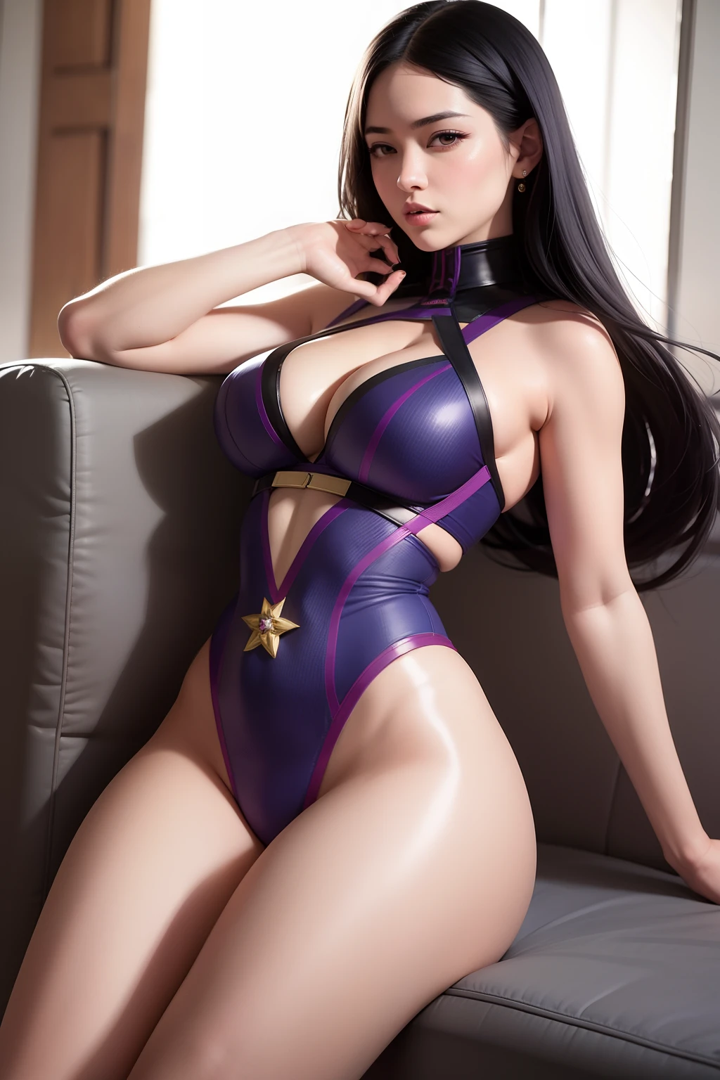 masterpiece, best quality, realistic, 1girl, psylocke, thick thighs, sexy legs, full photo view, f-cup breast, (PureErosFace_V1:0.6),