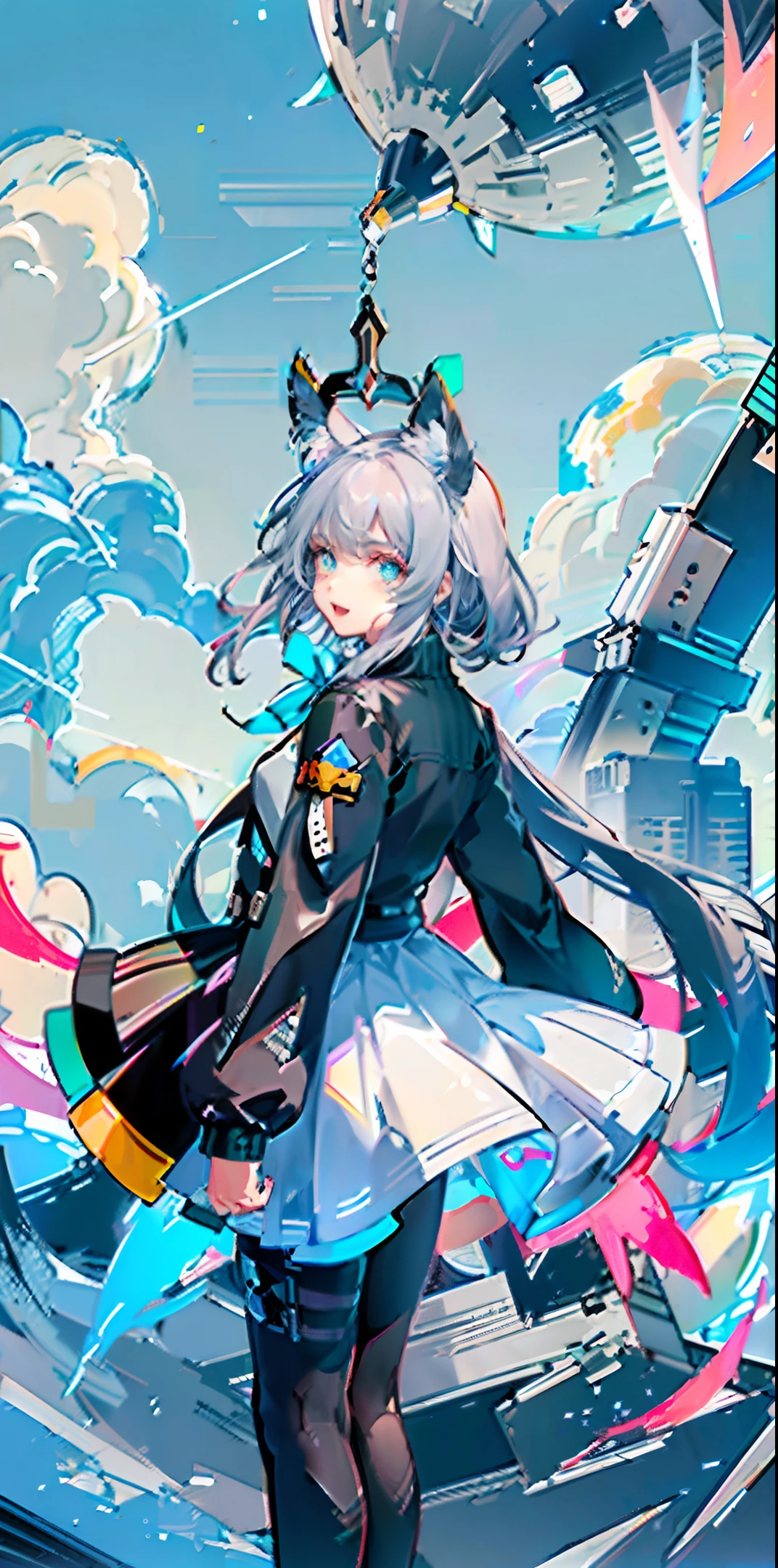(Highest picture quality),(Master's work),(ultra-detailed),(Detailed eye description:1.0),(lens flare:1.0),(movie poster:1.0),(Tarot border:1.0),the portrait is centered,(close-up:1.0),(nagative space:0.8),(negative space:1.6),(solo),(floating colorful {wind|water magic|ink|crystals|ice|fire|flame|lightning|web|rocks|sand|particles|sparkles|blood}:1.0),(many colorful {soap bubbles|clouds|thorns|spikes|vines|currents|spirals|halos|wings|tatoos|cubes|octahedron}:1.0),(floating {red|green|blue|aqua|purple|yellow|black|white|grey|pink|orange|lime} {ribbons|feathers|particles|blades|droplets|snowflakes|soft balls}:1.0),({|ice|water|vortex} {magic|wings}:1.0), ({ray tracing,glowing|dappled sunlight,light rays,caustics|night,black theme|mysterious,eerie|easygoing,pastel}:1.2), ({colorful|iridescent|multicolored}:1.0),(beautiful detailed glow:1.0),({leaning forward|leaning back|leaning to the side|}:1.2),{(smile:1.0)|(smirk:1.0)|(grim expression:1.0)},({small|small||lips,eyelashes}:1.0),{(open mouth:1.0)|(closed mouth:1.0)|},({eyelashes|eyeshadow||}), white hair:1.4),({short|long|medium} hair:1.0),({from below|from above|from side|from behind|facing viewer}:1.3),(halo:1.3),(head tilt:1.0),(dynamic pose:1.1),(asymmetrical hair:1.2), {armor|dress|collared shirt|suit|outfit}:1.0),({formal|military|techwear|urban style|casual,casual clothes|fantasy,magician|feral,tribal|sci-fi,futuristic}),({plaid skirt|layered skirt|puffy dress|tights|pants|shorts}),({red|green|blue|aqua|purple|yellow|black|white|grey|pink|orange|lime} {eyes|eyes|pupils}:1.4),{(forehead:1.5),asymmetrical bangs|diagonal bangs|hair between eyes|blunt bangs|swept bangs},{one eye covered|||},{straight hair|wavy hair|drill hair||},{long coat|suit jacket|cloak|sweater|tie||},{(floating cape:1.0),|}({cat ears, cat girl)}, blue and red eyes, xenoblade