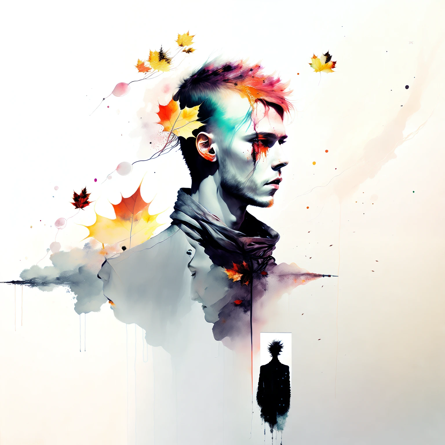 a man by agnes cecile, luminous design, pastel colours, ink drips, autumn lights