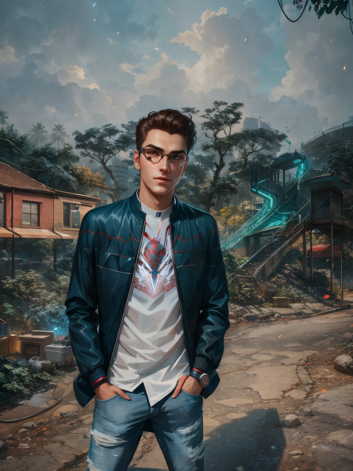 (Award Winning Digital Artwork:1.3) of (Sketch:1.3),(Energetic:1.3) Spidey, EmmaRob,CGSociety,ArtStation,(Saturated:1.3),(close portrait:1.3),(Feminine:1.4),(beautiful:1.4),(attractive:1.3),handsome,calendar pose,perfectly detailed eyes,studio lighting,thematic background