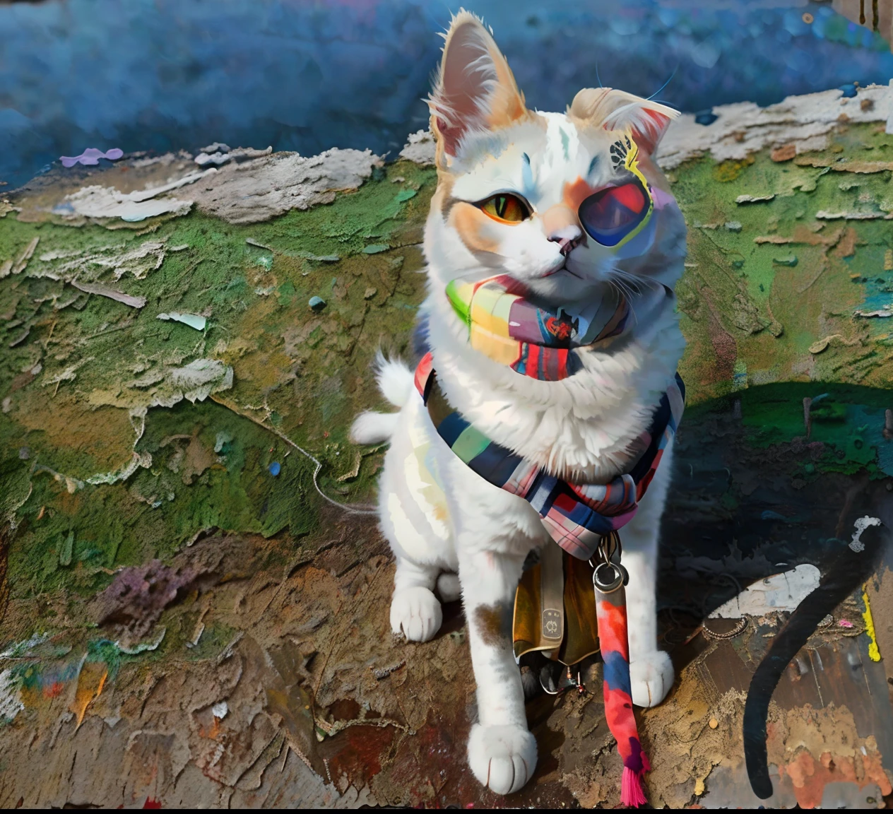 a painting of a cat wearing a hat and scarf, trend in art station, dressed in punk clothing, hyper realistic detailed render, british gang member, urban style, intimidating pose, planet of the cats, trendy clothes, urban samurai, meow, west slav features, 8 1 5