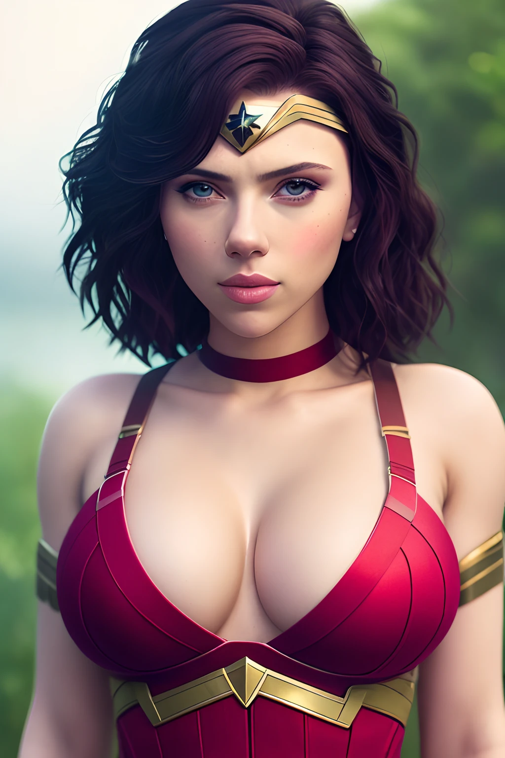 Scarlett Johansson, (bandage:1.3), beautiful body, huge breasts, shorts, cosplay Wonder Woman, shot on dslr, detailed face, cinematography, maximum details, neutral colors, hdr, muted colors, soft cinematic light, insane details, intricate details, hyperdetailed, masterpiece, 8k, wallpaper, (detailed), high quality, ((high detailed skin, skin details)), sharp focus, 8k uhd, dslr, film grain