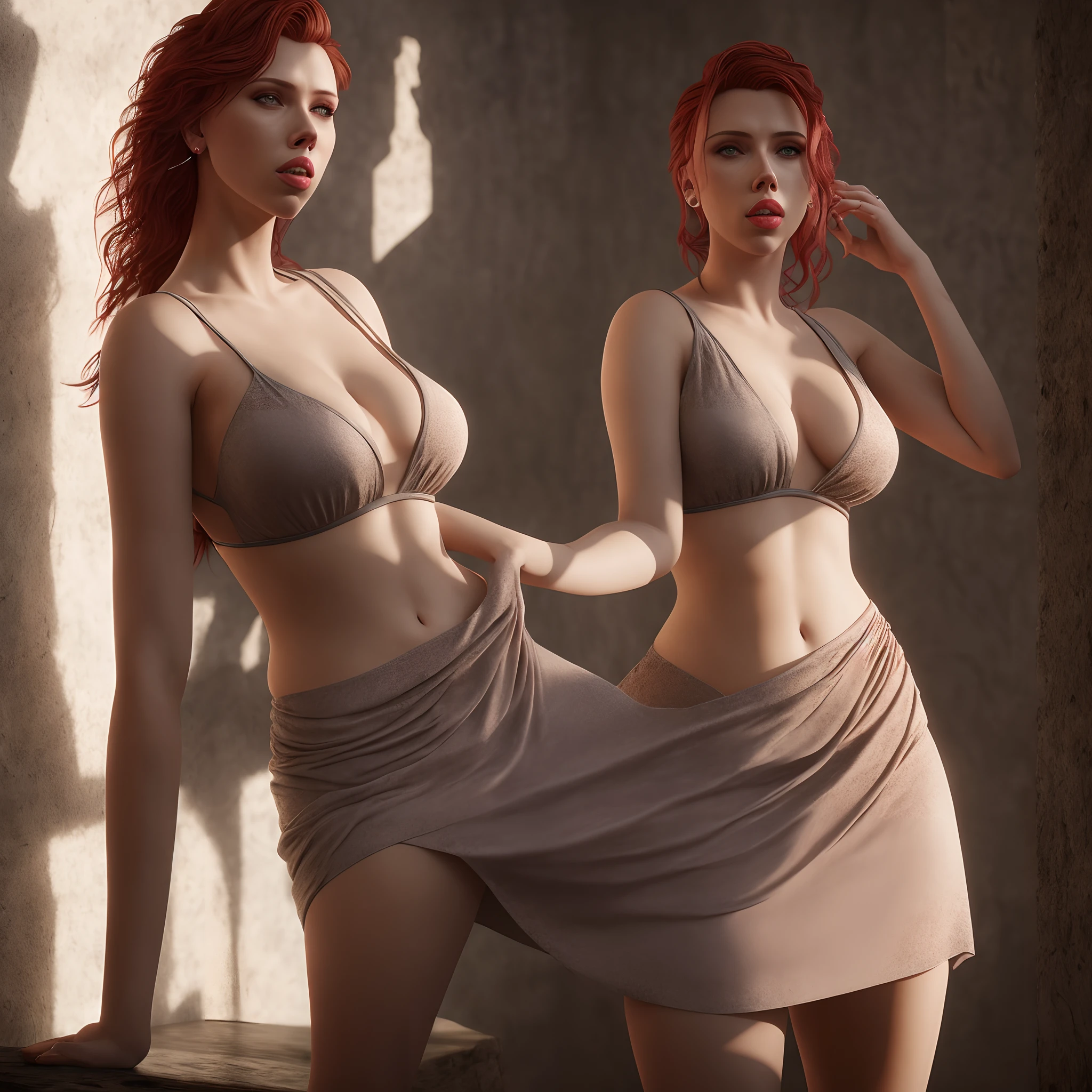 ((scarlet johansson)), raw, modelshoot style, (((one_girl))) photo of a beautiful young woman,28 years old, in a summer dress, The hem of the dress ended mid-thigh, showing off her legs. While the fabric clung around her voluptuous breasts, a little slit in the middle showcases the valley in between them, luscious lips, (eye makeup:1.1),(body freckles:0.9), (medium breasts:1.0), masterpiece, dramatic lighting, lens flare, 4k resolution, composition, sharp focus, studio photo, highly detailed, intricate, unreal engine cinematic smooth, trending on artstation,