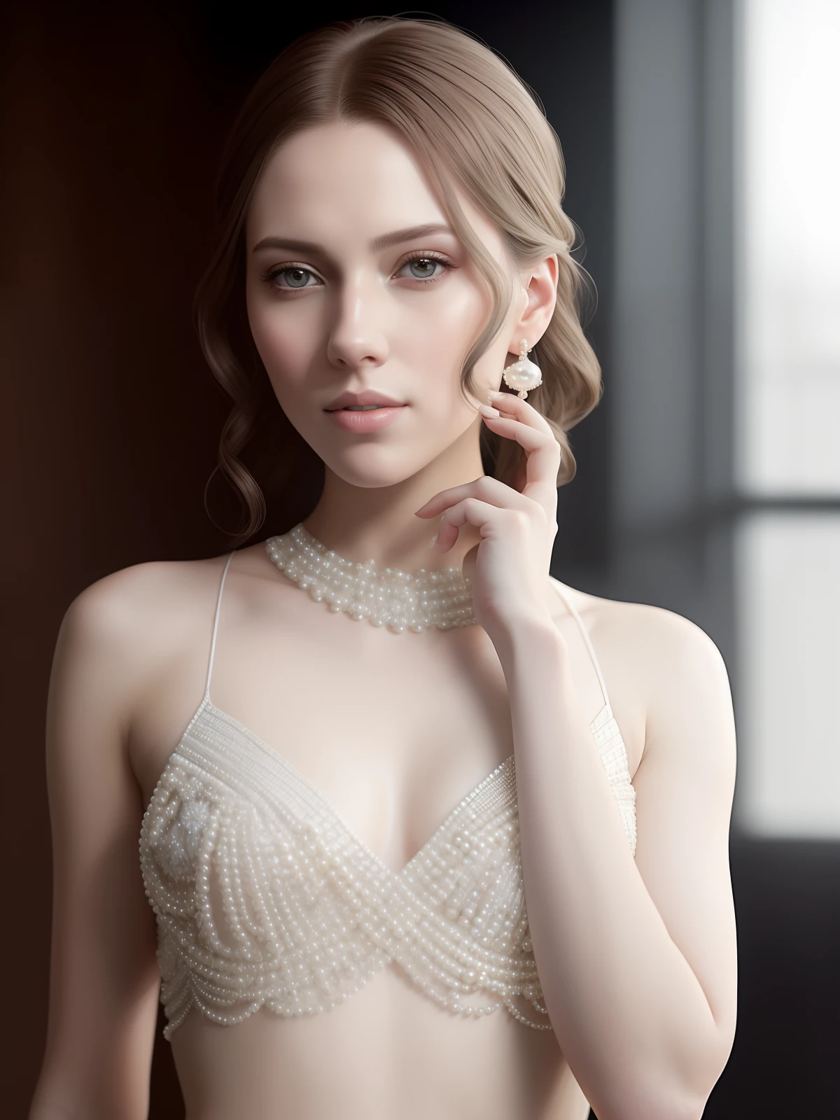 ((pale skin)), ((pearl skin)), portrait of scarjo01((stunningly attractive)) a sexy woman((perfect feminine face)), intricate, 8k, highly detailed, (extremely detailed CG unity 8k wallpaper), Hyperrealistic full shot body image, beautiful (skinny) sexy, trending on CGSociety, Intricate, High Detail, Sharp focus, dramatic, volumetric lighting, digital painting, intense, modelshoot style, (extremely detailed CG unity 8k wallpaper), full shot body photo of the most beautiful artwork in the world, pearl skin, professional majestic oil painting by Ed Blinkey, Atey Ghailan, Studio Ghibli, by Jeremy Mann, Greg Manchess, Antonio Moro, trending on ArtStation, trending on CGSociety, Intricate, High Detail, Sharp focus, dramatic, photorealistic painting art by midjourney and greg Rutkowski