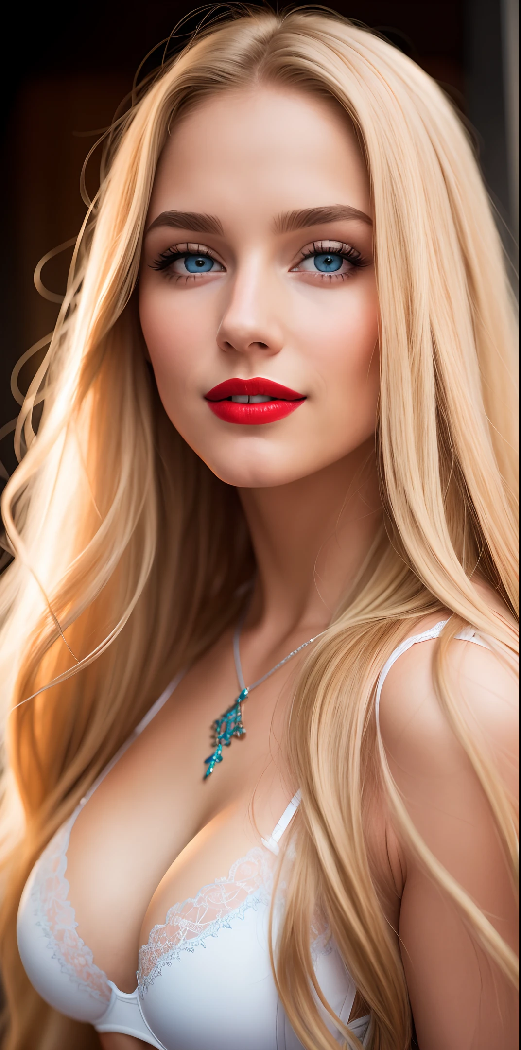 "Realistic, long-haired, solo, blonde-haired, blue-eyed German girl (realism: 1.4) with jaw-dropping, ultra-high quality, underwear, grinning with red lips, big tits, Cleavage, One of the girls, beautiful, a masterpiece with exquisitely detailed face, perfect lighting, solo performance, ultra-high resolution, (realism: 1.4), lipstick, unbelievably intricate, peachy buttocks, looking at the viewer, masterpiece, and delicate."