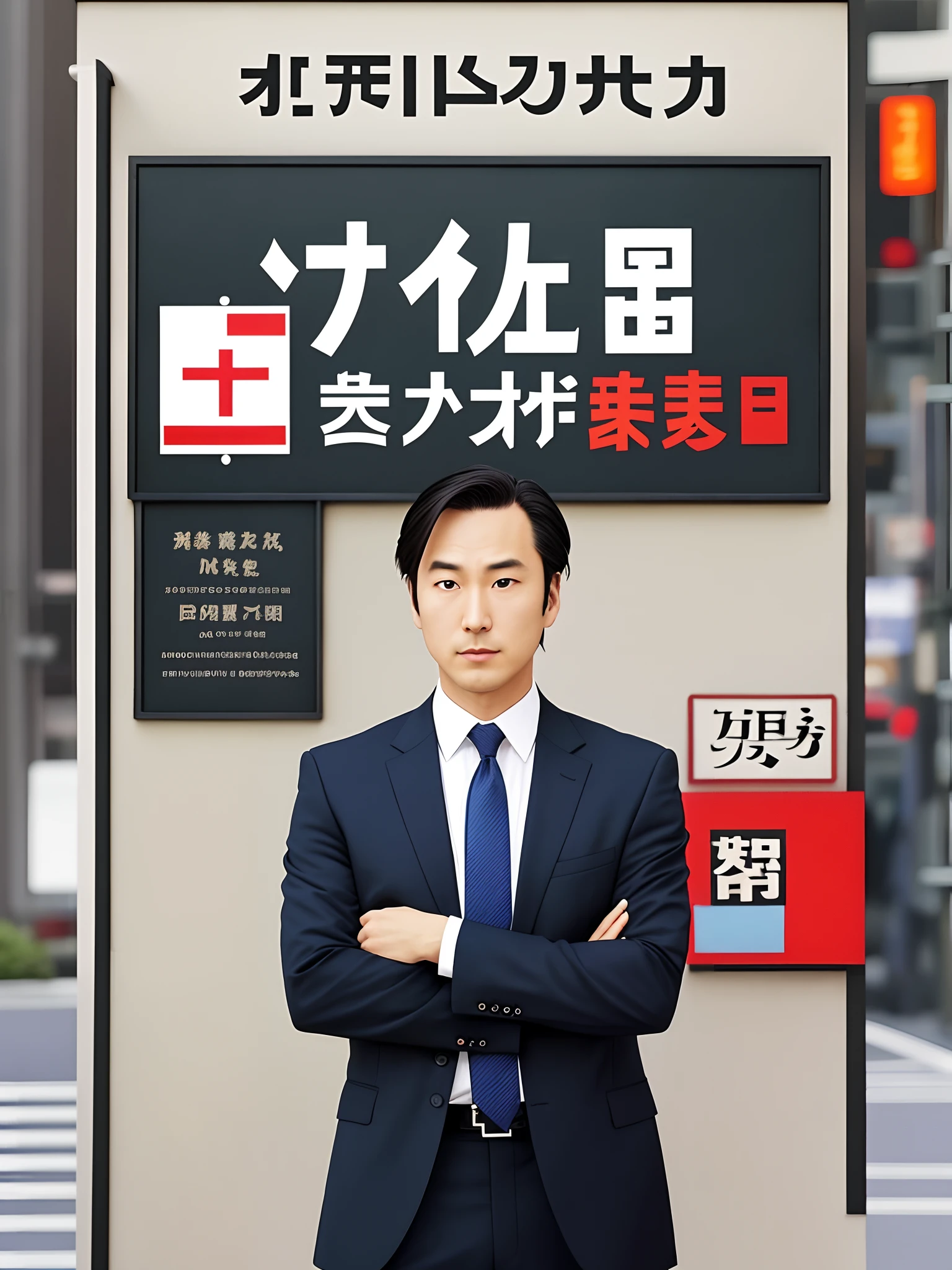 There's a man in a suit and tie standing in front of a sign, Japanese, eguchi, inspired by Kōno Michisei, hikkikomori, with Japanese, Kanji, Kanji everywhere, けもの, saul goodman in ace attorney, hasanabi, says , kanji. There's a man in a suit and tie standing in front of a sign, it's a cartoon inspired by Kōno Michisei, tumblr, folk art, japanese, 江口, hikkikomori, has japanese, kanji, everywhere Japanese Kanji, けもの, Goodman in Saul Ace Attorney.
