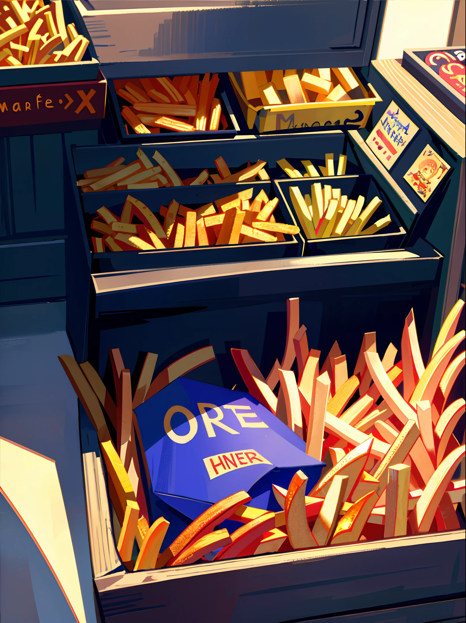 [(transparent background: 1.5)::5],(((masterpiece))),(((best quality))),(((extremely detailed))),illustration, mysterious,vivid color, shiny , (impressionism: 1.4), Pret A Manger, French Fries, Family Barrel, Fish and Chips, (snack bar), (food stand), london, harry potter, Harry Potter, wizarding world, eatery, cuisine, food service, typography, type design, magical style, mystical font, 