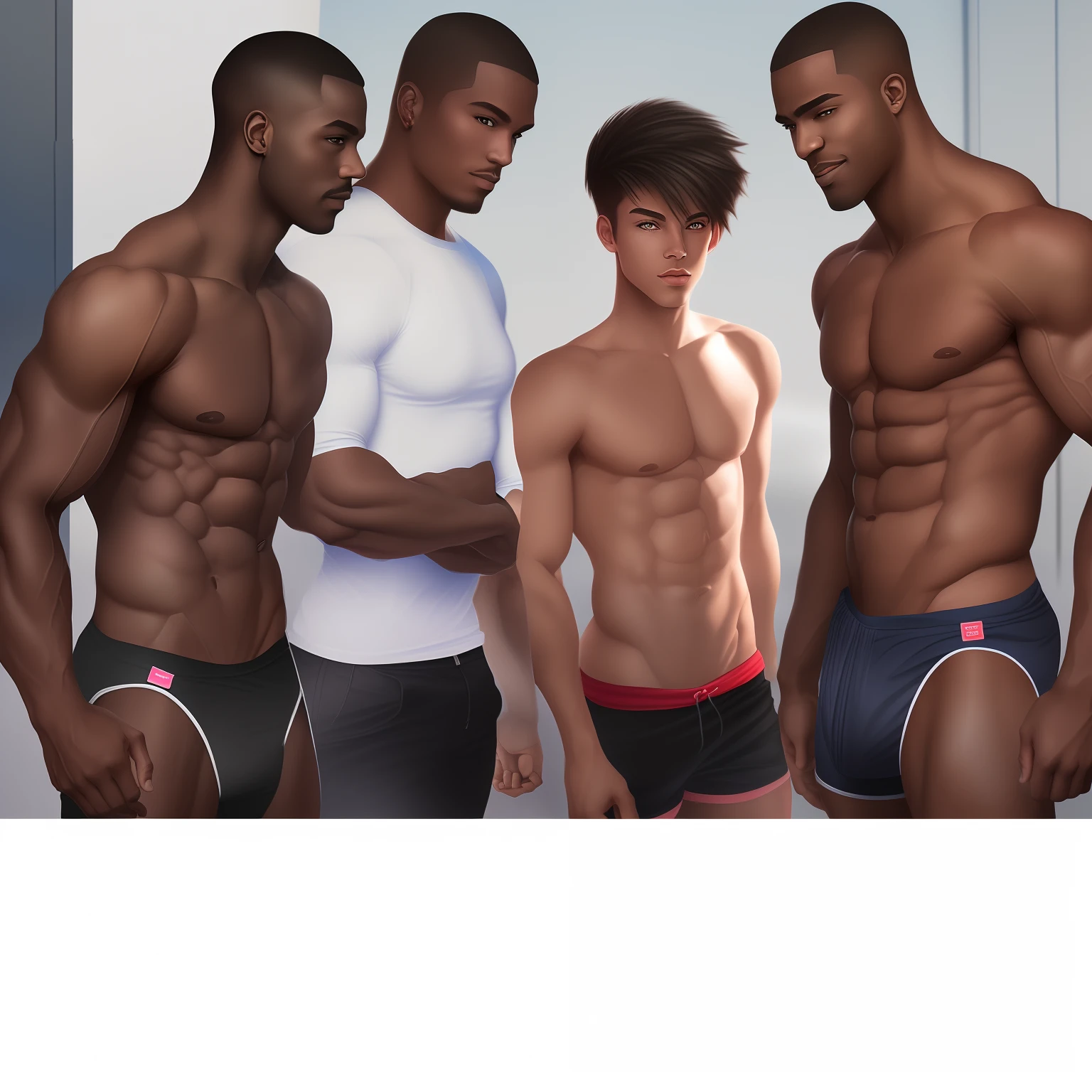 bara, colorful lighting, digital painting, masterpiece, realistic, 4k, detailed face, black men love tight white holes