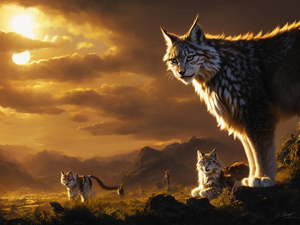 digital art in the style of greg rutkowski and craig mullins, 4k, intricate details, cinematic, lynx, yellow eyes, spotted fur