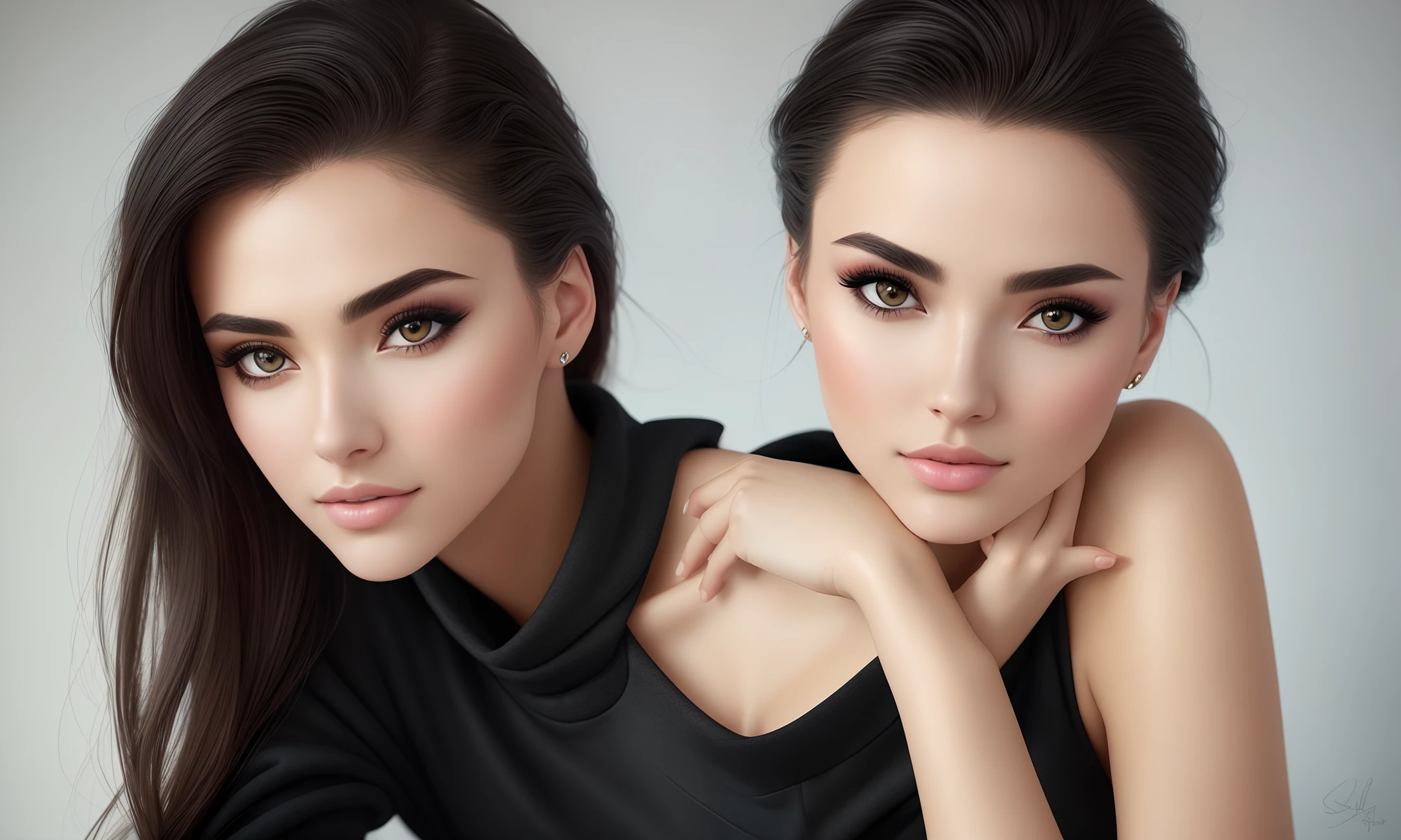 high angle photo of a gorgeous young woman in the style of stefan kostic, realistic skin texture, black sweatshirt, 1 / 2 body crop, 8 5 mm art lens, f 1. 2, sharp focus, 8 k high definition, insanely detailed, intricate, elegant, art by stanley lau and artgerm