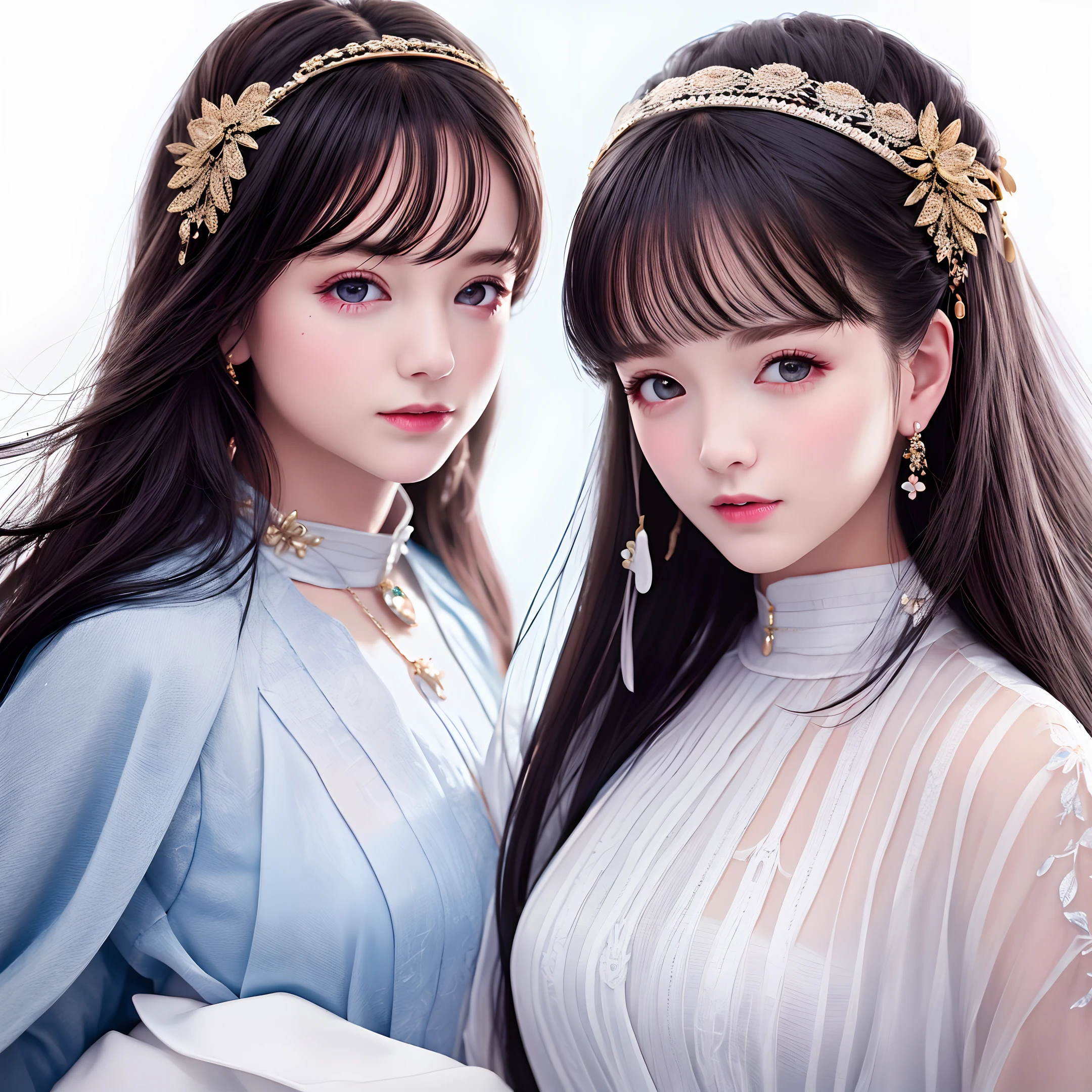 (Best Quality: 2, Masterpiece: 2, Realism: 2), a photo of two girls, 8k, pure white background