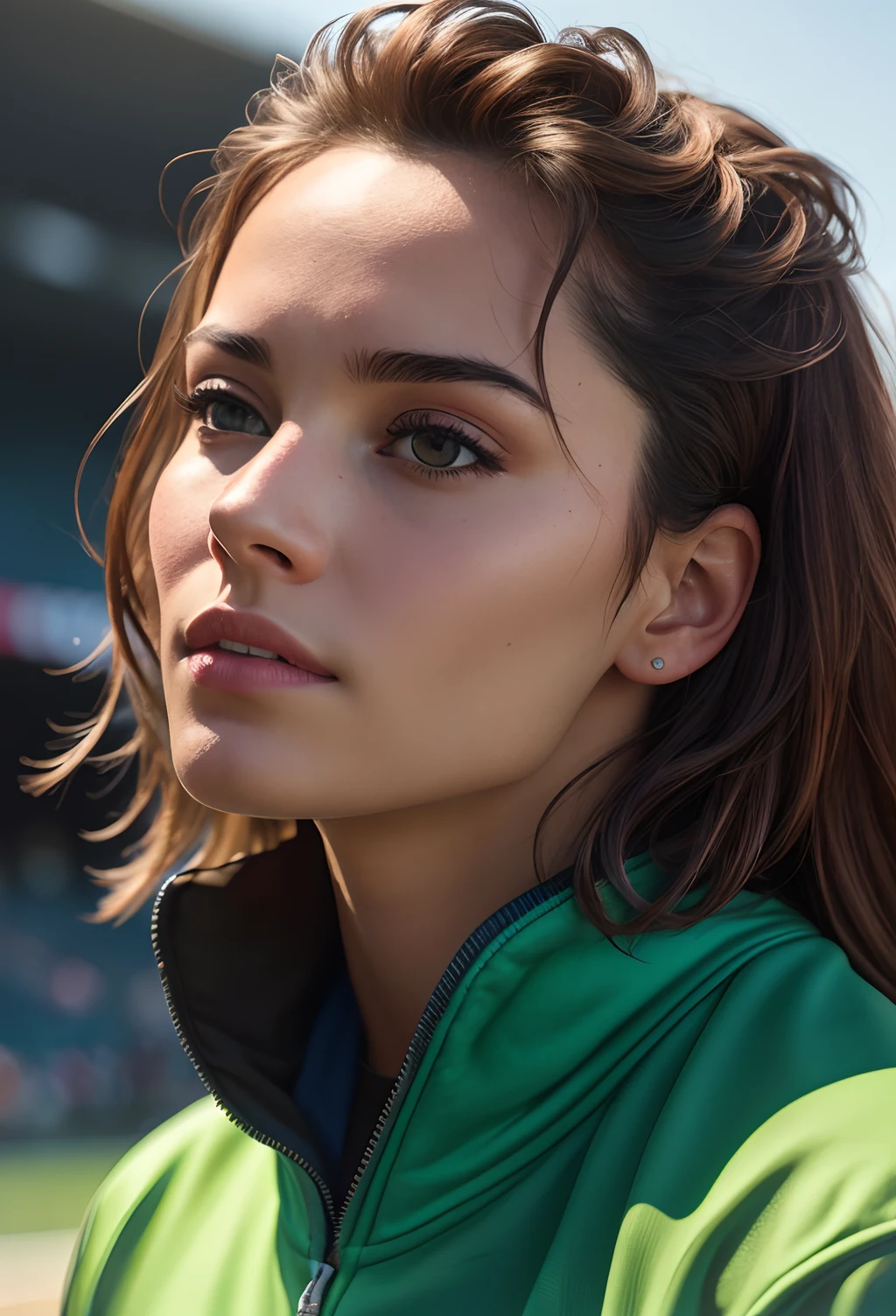 beautiful mature college student, in tracksuit, on athletics field, ((slim, petite)), photorealistic, photo, masterpiece, realistic, realism, photorealism, high contrast, photorealistic digital art trending on Artstation 8k HD high definition, detailed realistic, detailed, skin texture, super detailed, realistic skin texture, armature, best quality, super high resolution (photorealistic: 1.4), high resolution, detailed, raw photo, sharp re, Lee Jeffries film nikon d850 stock photography 4 kodak portra 400 camera f1.6 lens rich colors hyper realistic realistic texture dramatic lighting unreal engine trending on artstation cinestill 800,