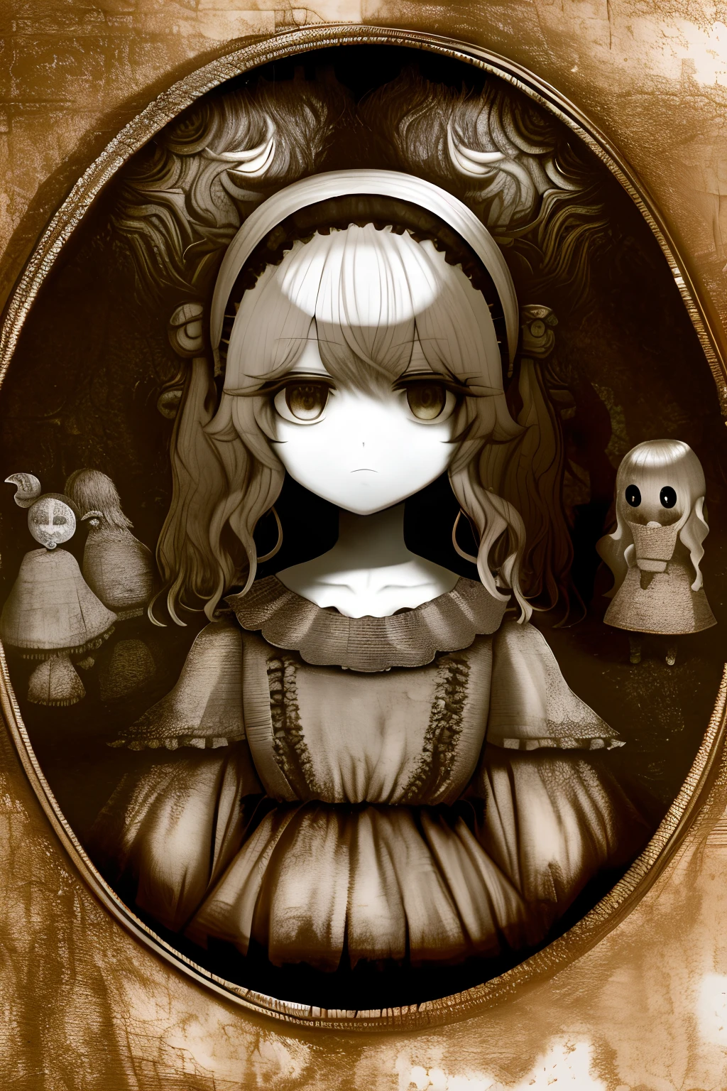 many eyes on body,horror, Abstract, background is Boring Fort, Bathed in shadows, Chibi anime, Rembrandt lighting, F/2.8, Colorless, lots of details,