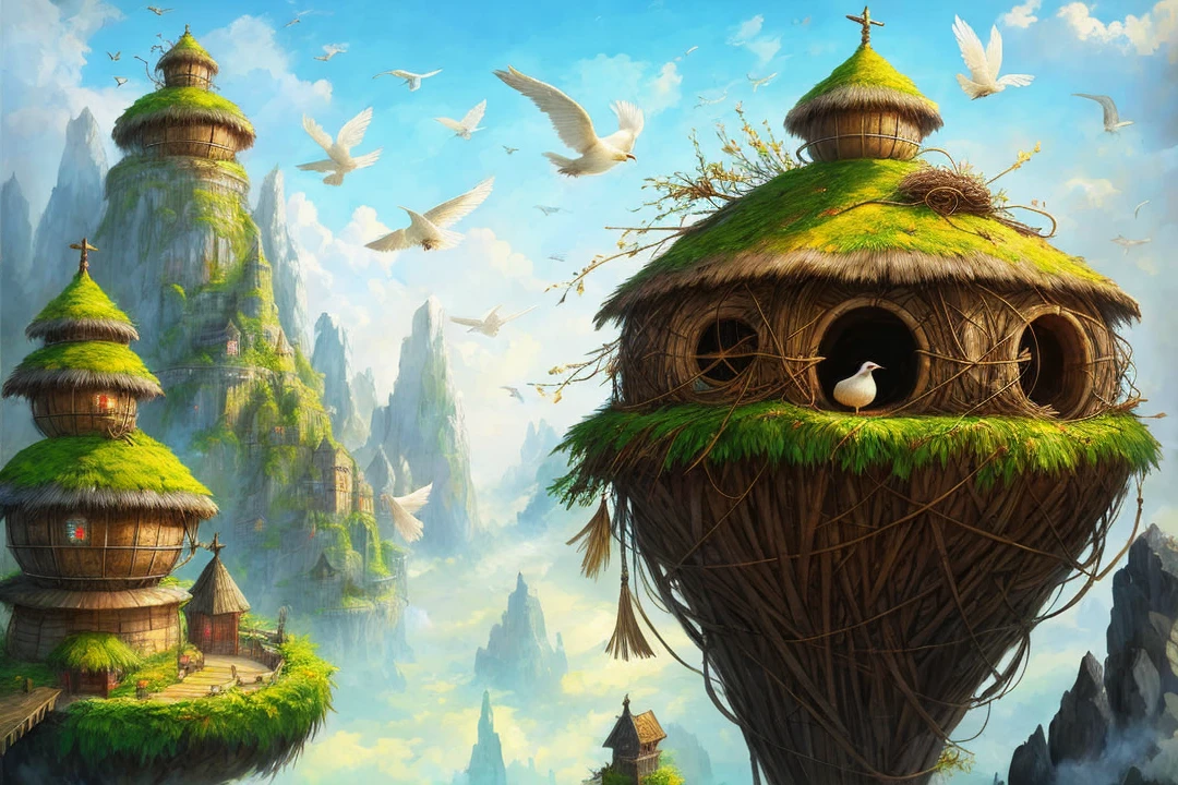 a huge bird nest, fantasy art