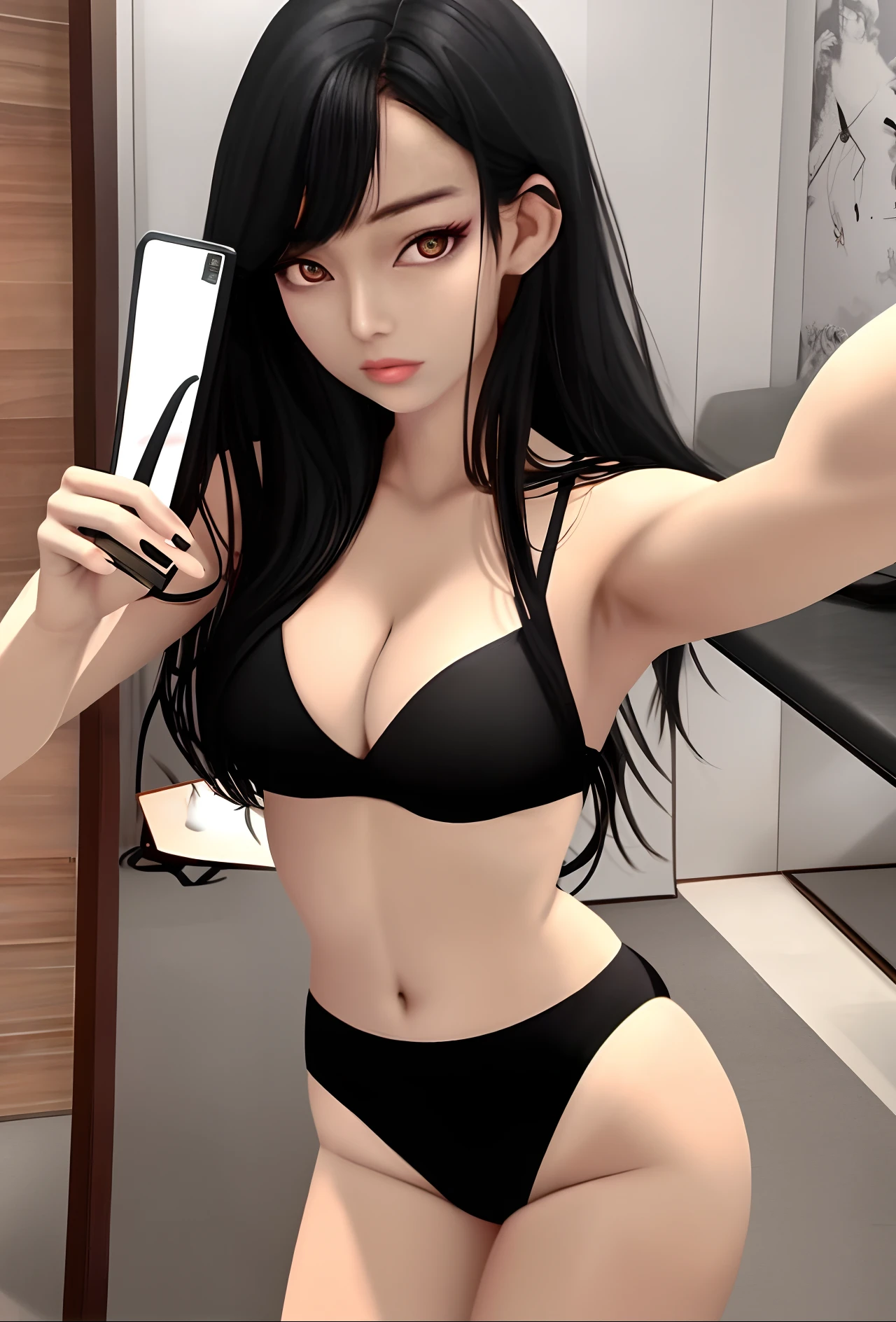 araffe woman in a black bra top taking a selfie,  body, beautiful asian girl, , japanese model,  body and face, asian girl,  hot body, attractive body, 2 2 years old, 21 years old, 2 4 year old female model, beautiful asian woman, gorgeous chinese model, 2 7 years old, perfect body.