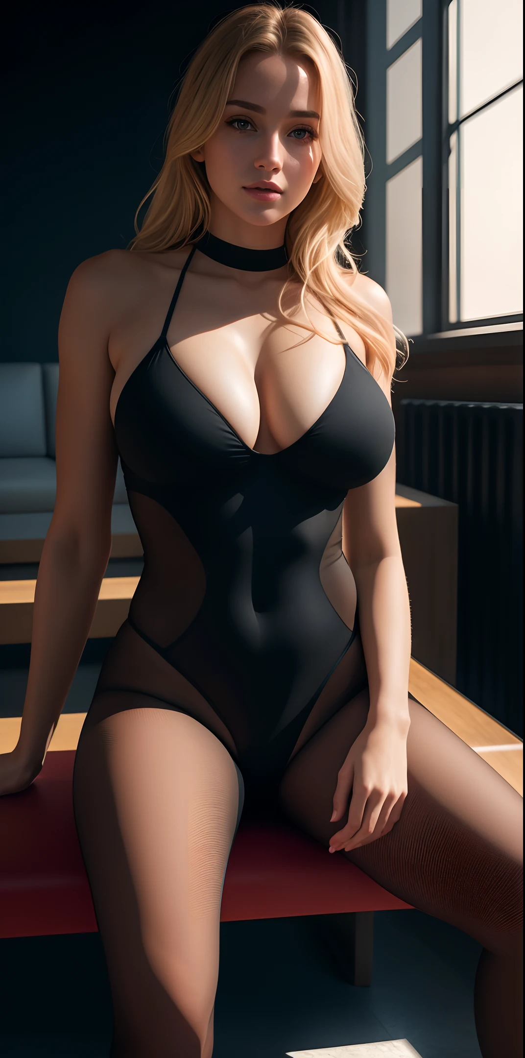 beautiful german college girl, blonde, full body, in See-through outfit, See-through pants, Camel-toe, indoor, living room, sitting,seductive posture, sexy pose, spread legs, leg_up, arms at sides, and ample cleavage, big tits photorealistic, photo, masterpiece, realistic, realism, photorealism, high contrast, photorealistic digital art trending on Artstation 8k HD high definition detailed realistic, detailed, skin texture, hyper detailed, realistic skin texture, armature, best quality, ultra high res, (photorealistic:1.4), high resolution, detailed, raw photo, sharp re, by lee jeffries nikon d850 film stock photograph 4 kodak portra 400 camera f1.6 lens rich colors hyper realistic lifelike texture dramatic lighting unrealengine trending on artstation cinestill 800,