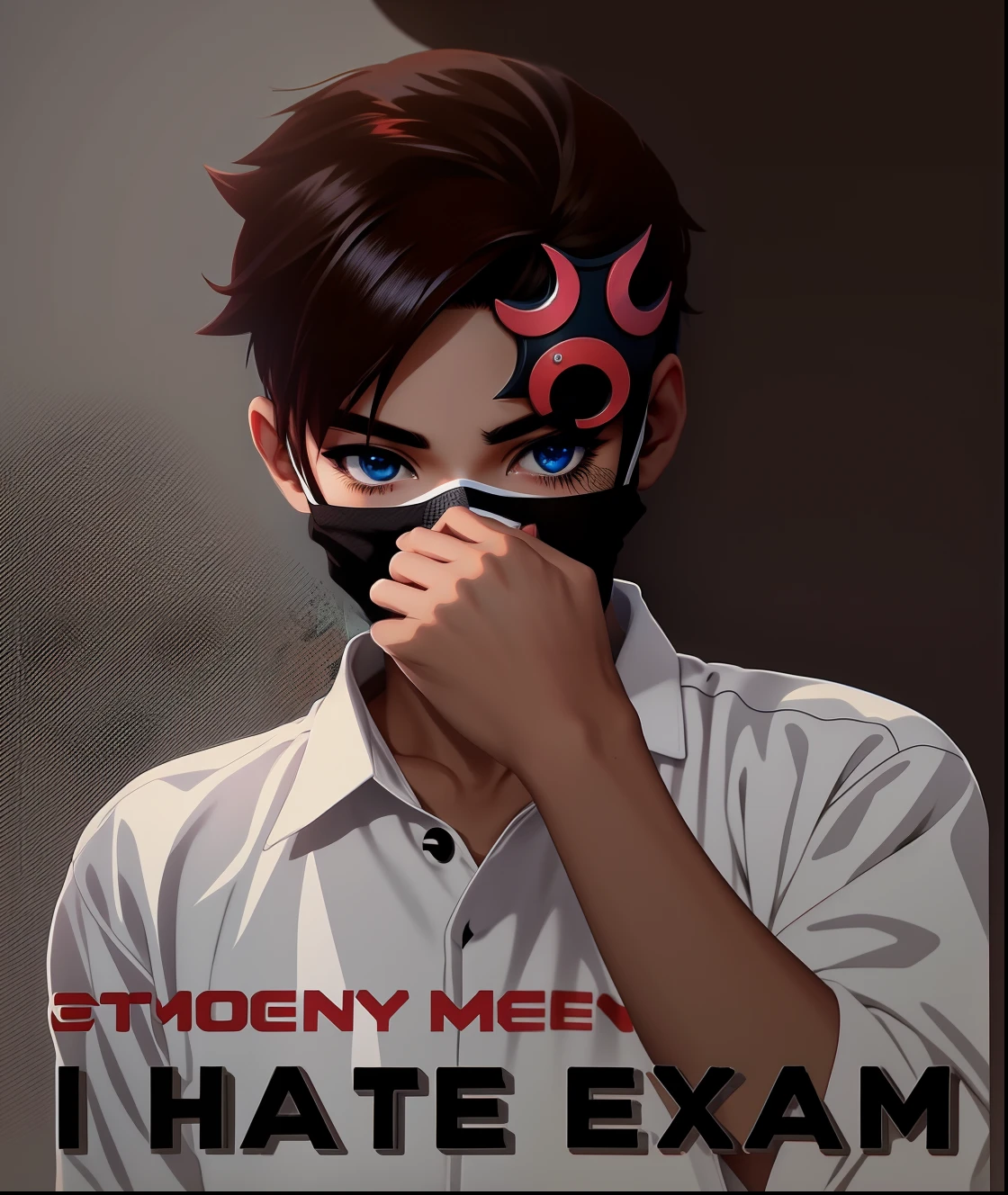 anime cool boy, mask boy, white background, man eye, four finger