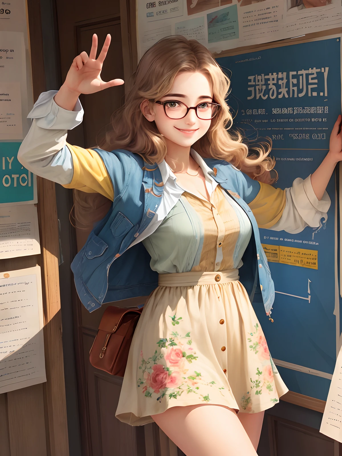 (one poster), youth day, exquisite, super detailed, illustration, youth day, happy expression, holding a book, wearing glasses, facing the camera, smiling happily