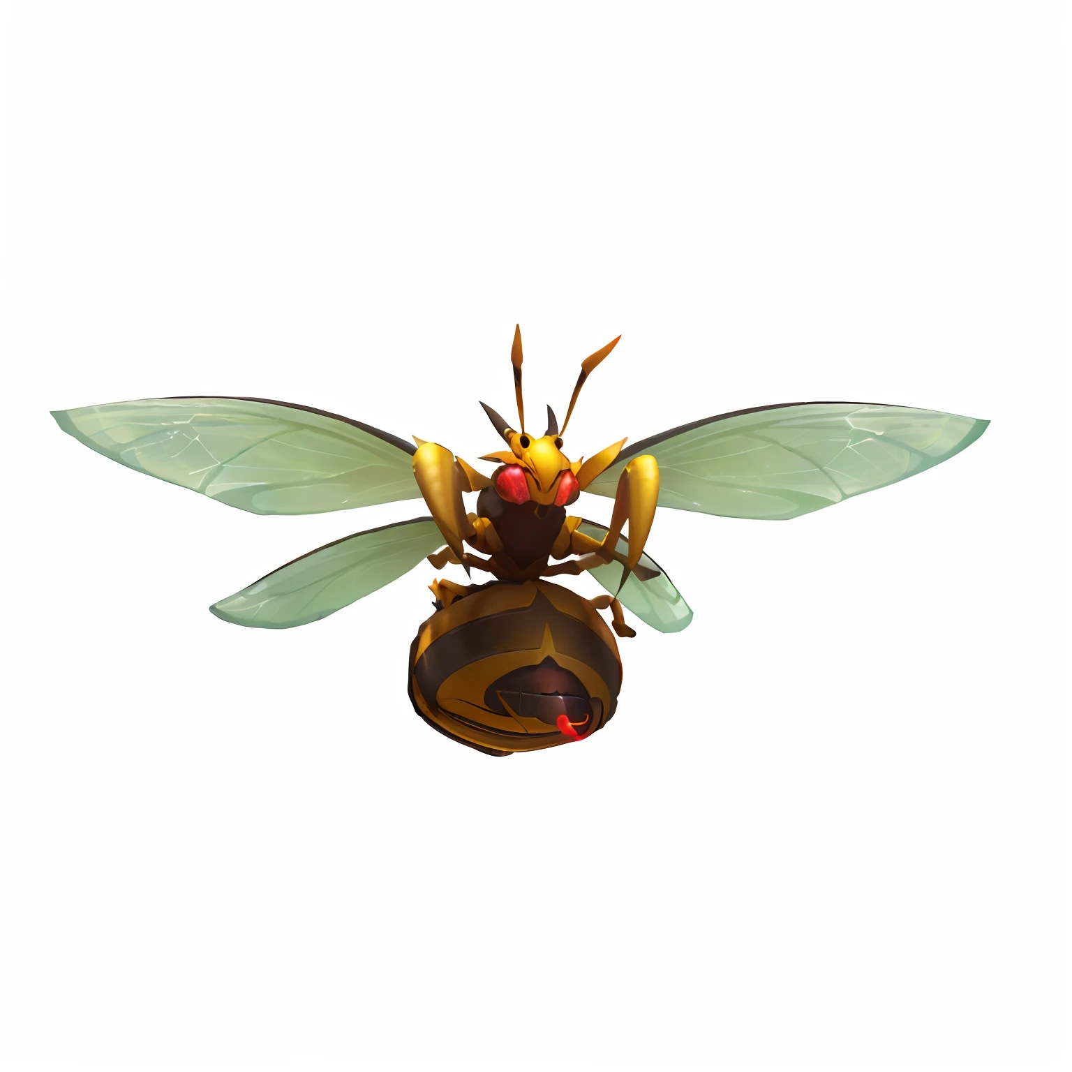 Masterpiece, Best Quality, (Highly Detailed CG Unity 8k Wallpaper), (Best Quality), (Best Illustration), (Best Shadow), Huge Hornet flying in the air, Insect, Front, Red Eyes, Up Octane rendering, ray tracing, very detailed