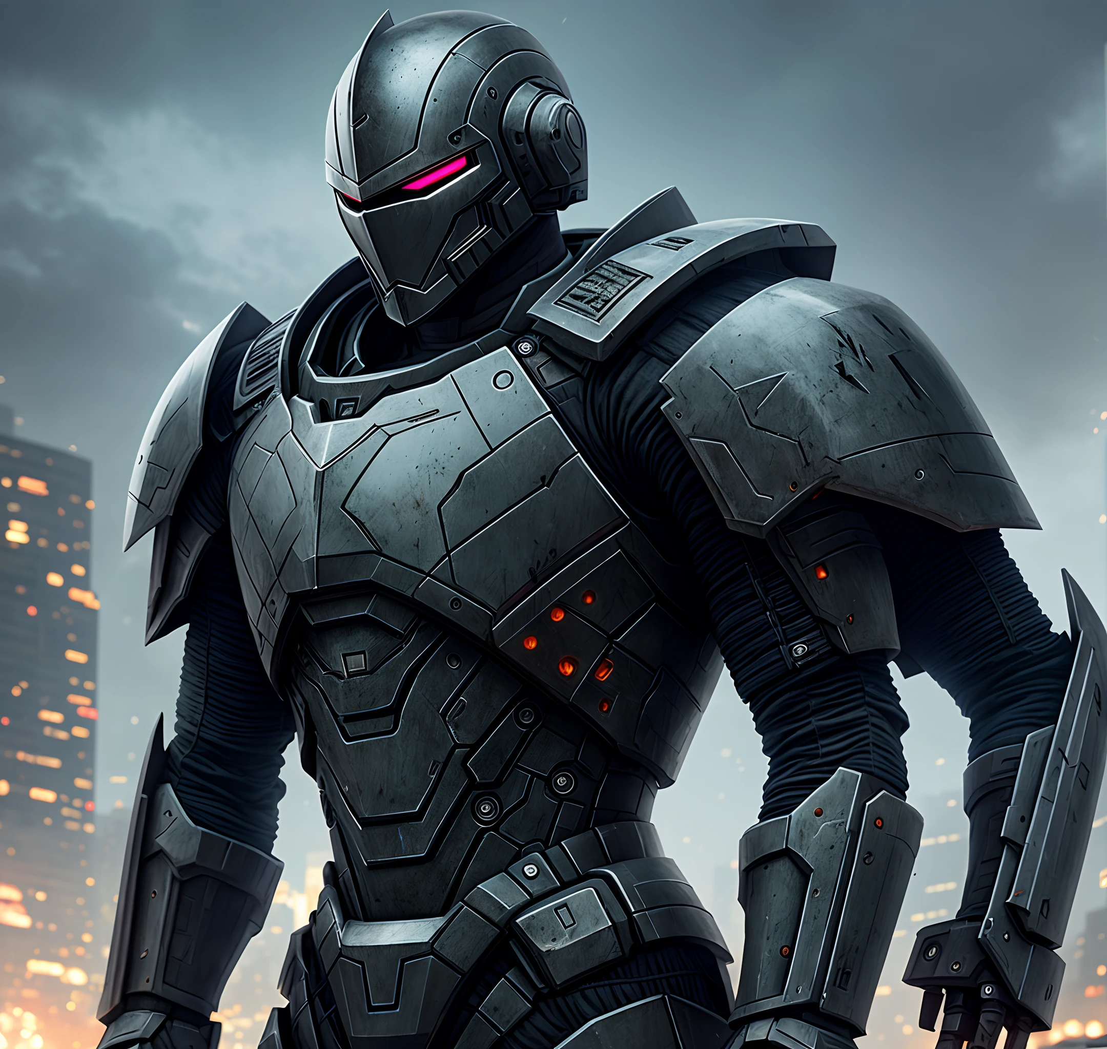 Dark technological armor, knight, cyberpunk, dark
