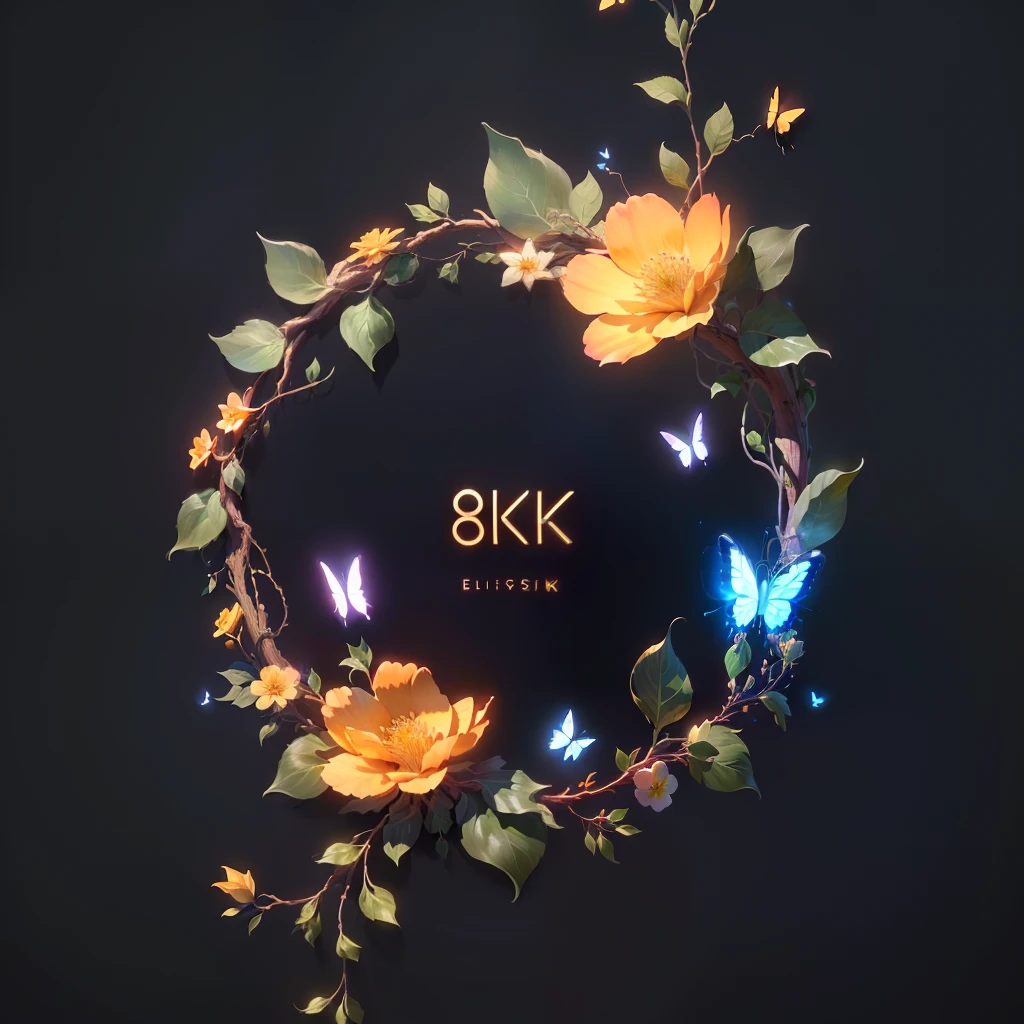 Masterpiece, best quality, (very detailed CG unity 8k wallpaper), (best quality), (best illustration), (best shadow), UI interface frame design, simple background, circle, leaves , branches, vines, flowers, small butterflies, particle effects, delicate, octane rendering, ray tracing, very detailed