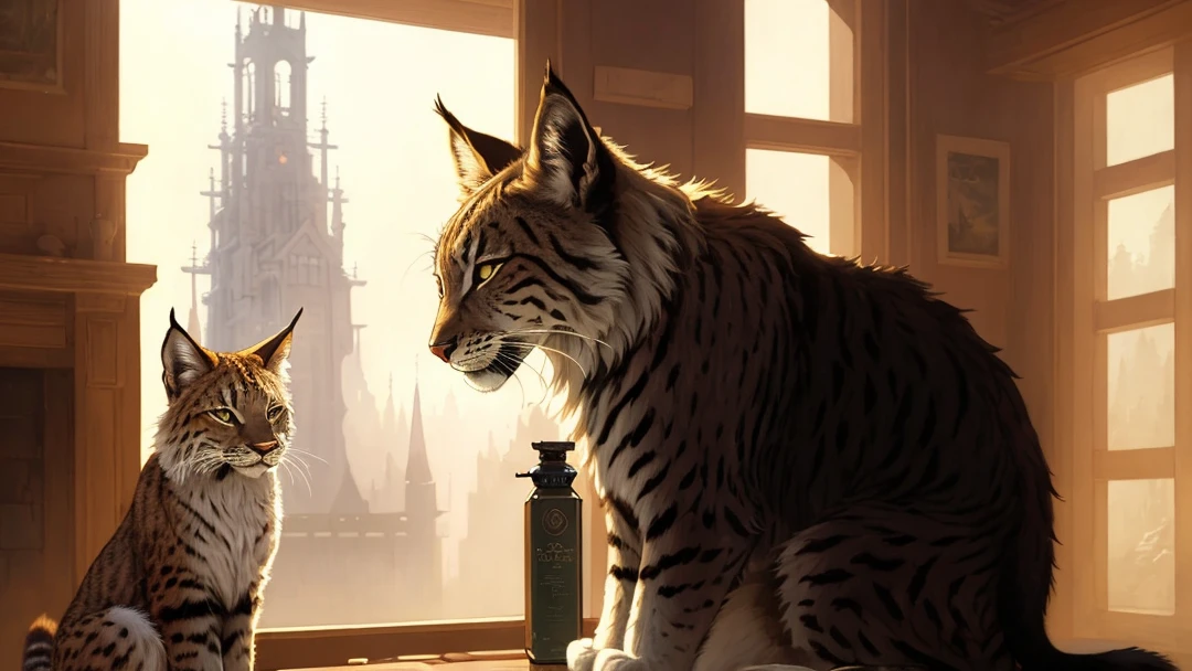 (extremely detailed CG Unity 8k wallpaper) Complete photo of the finest artwork of the Lynx kingdom medieval professional majestic oil painting by Ed Blinkey, Atey Ghailan, Studio Ghibli, by Jeremy Mann, Greg Manchess, Antonio Moro, Trending on ArtStation, in Trending at CGSociety, Intricate, detailed, sharp, dramatic, photorealistic painting by Midjourney and Greg Rutkowski