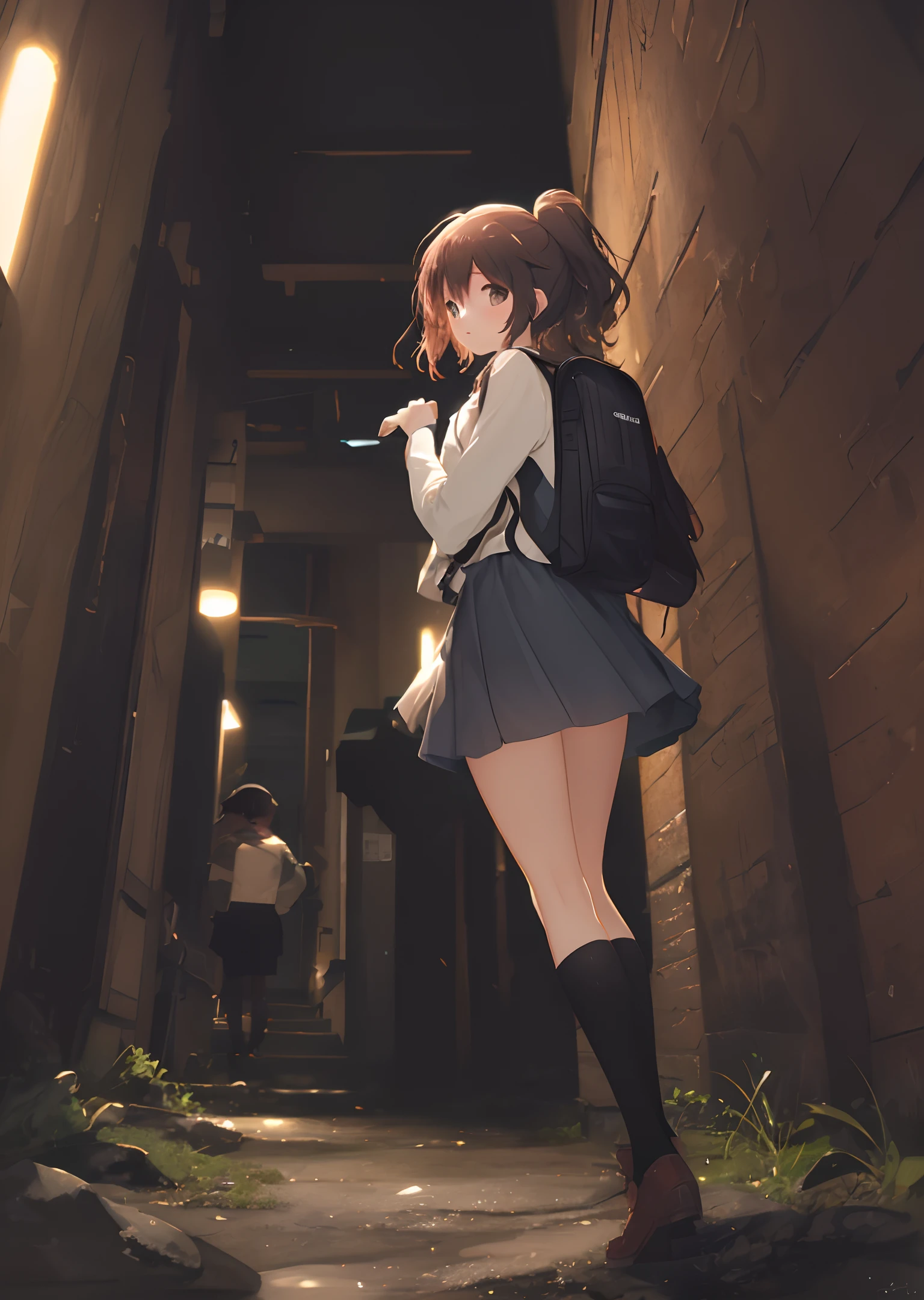 a little cute girl backpack and hiking and puppy high resolution picture