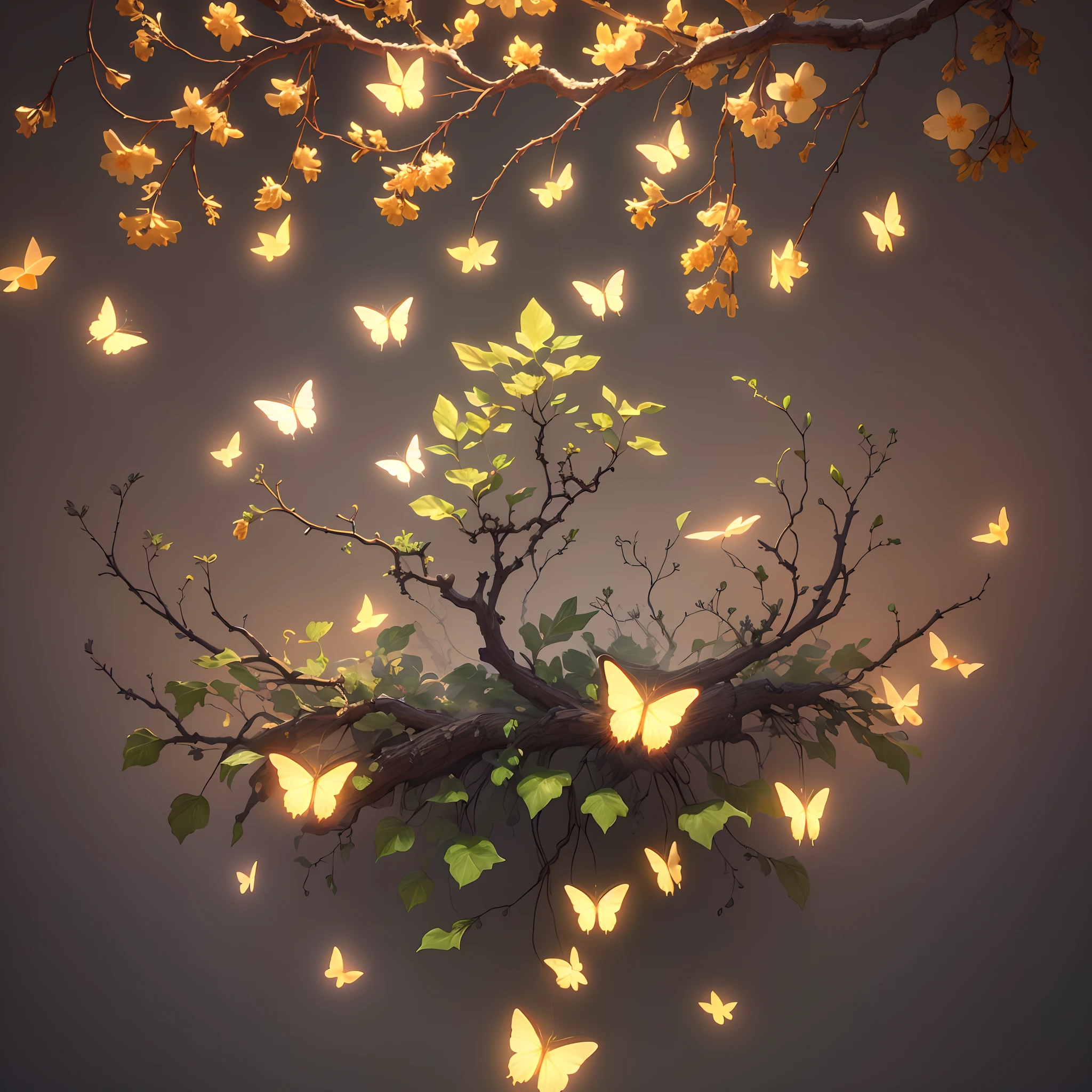Masterpiece, best quality, (very detailed CG unity 8k wallpaper), (best quality), (best illustration), (best shadow), UI interface frame design, simple background, circle, leaves , branches, vines, flowers, small butterflies, particle effects, delicate, octane rendering, ray tracing, very detailed