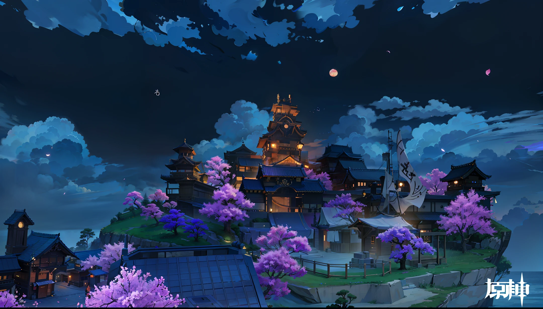 night, cloud, sakura tree, best quality, very detailed, cinematic lighting, sharp focus, realistic, (high quality, best quality, high resolution), (final phtoral concept art), realistic, realistic photos,