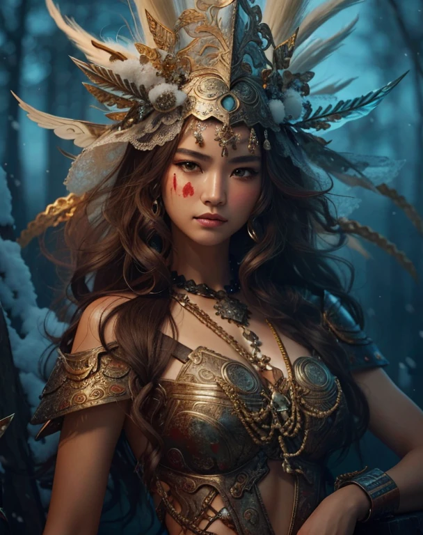 (redo armor details: 2) (redo beautiful asian latino face features),(Redo snow-white hair: 1.9), (redo intricate colorful metalic armor), (beautiful sad eyes, a feeling of despair:1.2),(photorealistic:1.4),(masterpiece:1.3),(best quality:1.4),ultra high res, HDR,8k resolution. A closeup stylish glamour photo of a warrior goddess, battleworn, blood sprinkled, surrounded by mesmerizing nature. high detail battleworn rusted iron armor. Medium big sized breast, slim waist and hips, a pair of beautiful long legs, perfectly rounded hips