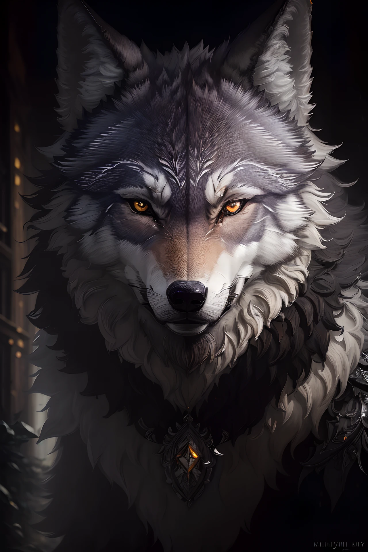 masterpiece, best quality, ((beautifully detailed wolf)) (extremely detailed CG Unity 8k wallpaper), professional majestic oil painting by Ed Blinky, Athea Gaylan, Studio Ghibli, Jeremy Mann, Greg Manchessa, Antonio Moro, popular on ArtStation, trending on CGSociety, Intricate, High Detail, Sharp focus, dramatic, photorealistic painting by Midjourney and Greg Rutkowski