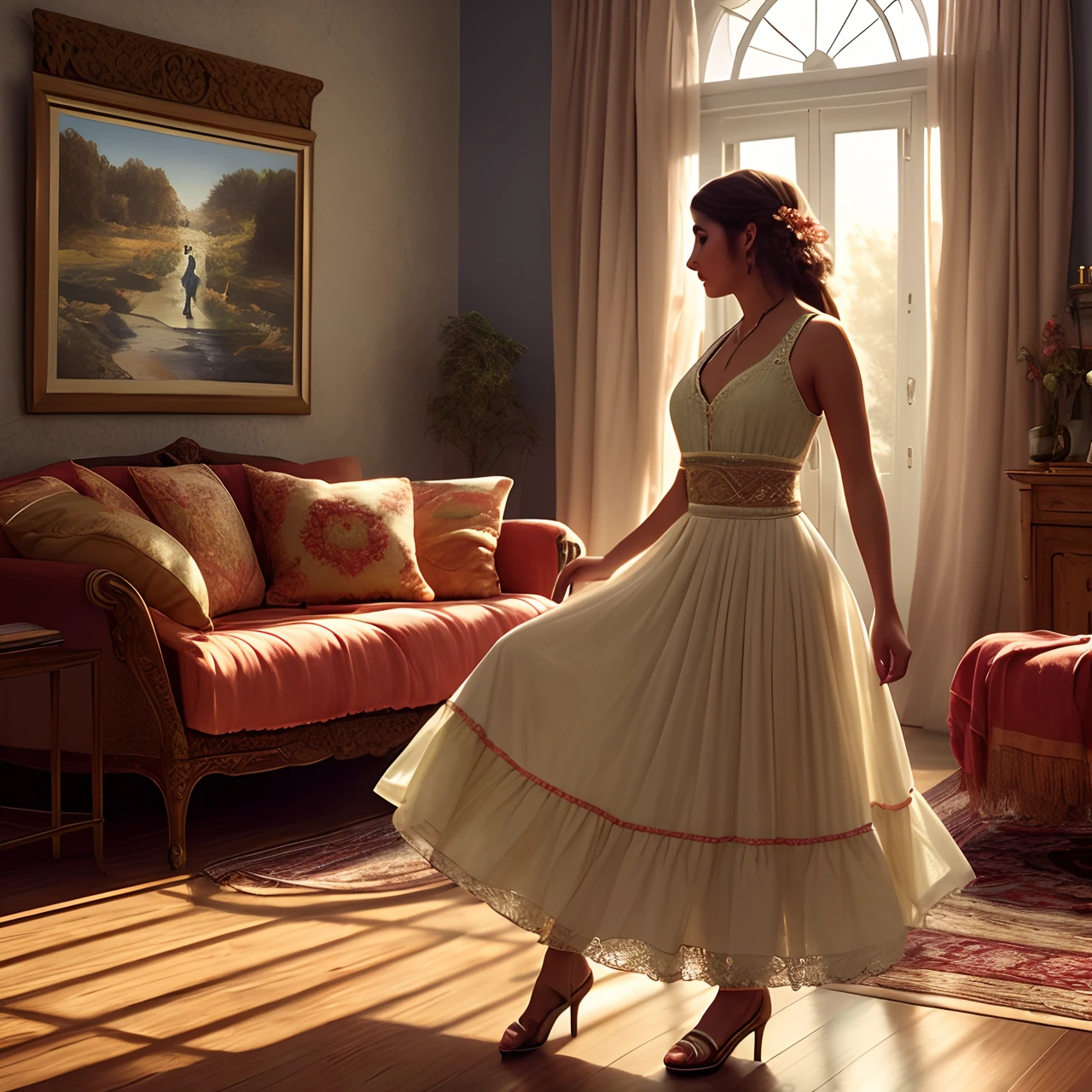an award-winning color full body photo,
dynamic pose of a beautiful gypsy girl, living room
looking at viewer
intricate
cinematic, soft light, calm colors, soothing tones, faded
4k, by (Yvette Marie:1.1)