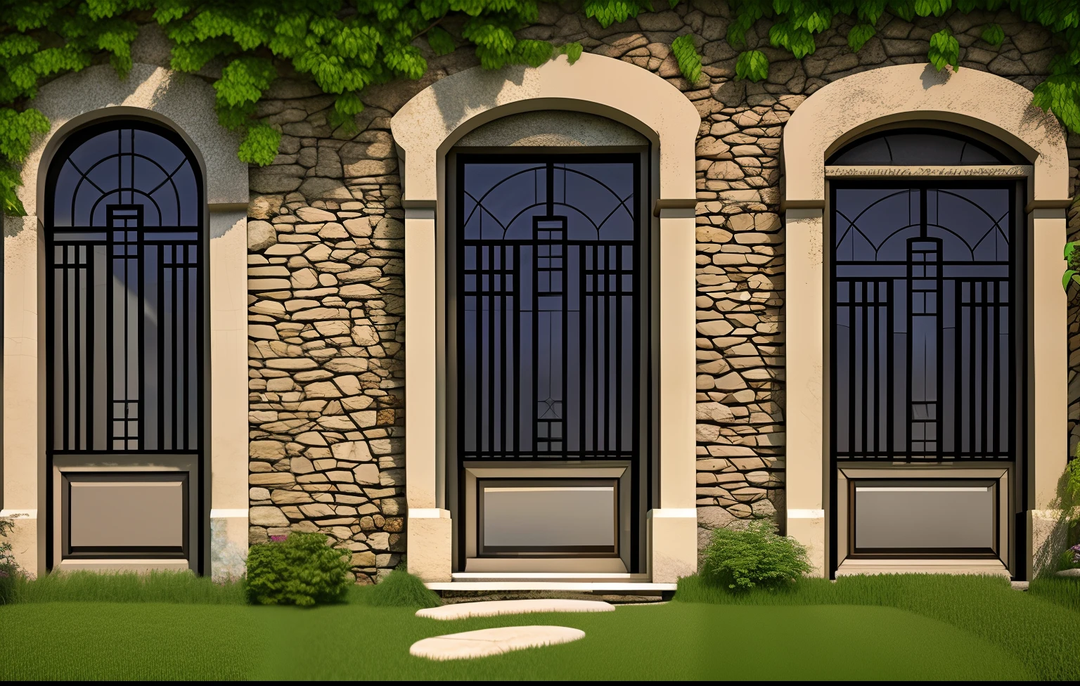 dvArchrustic style, house, photorealistic, hyperrealistic, 4k, shadows, depth, volumetric light, dramatic light, diffused light, unsaturated, low contrast, hdr, fine details, fine details, plants, , stone walls, iron elements