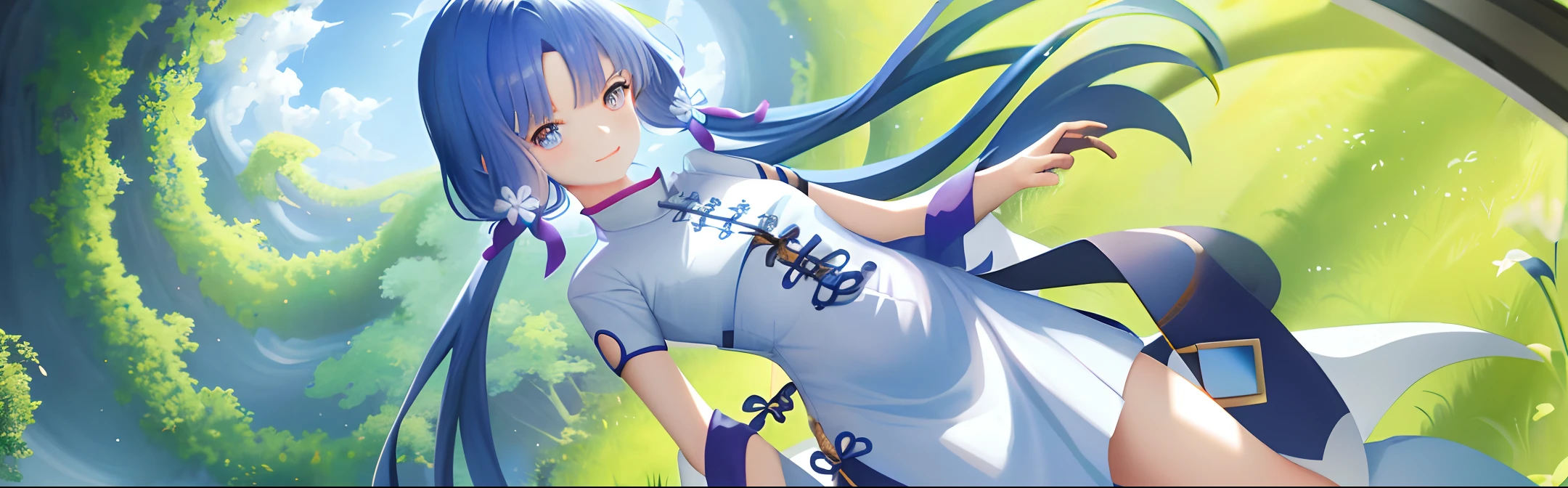 Ling Ren, blue hair, blue and white long clothes, male