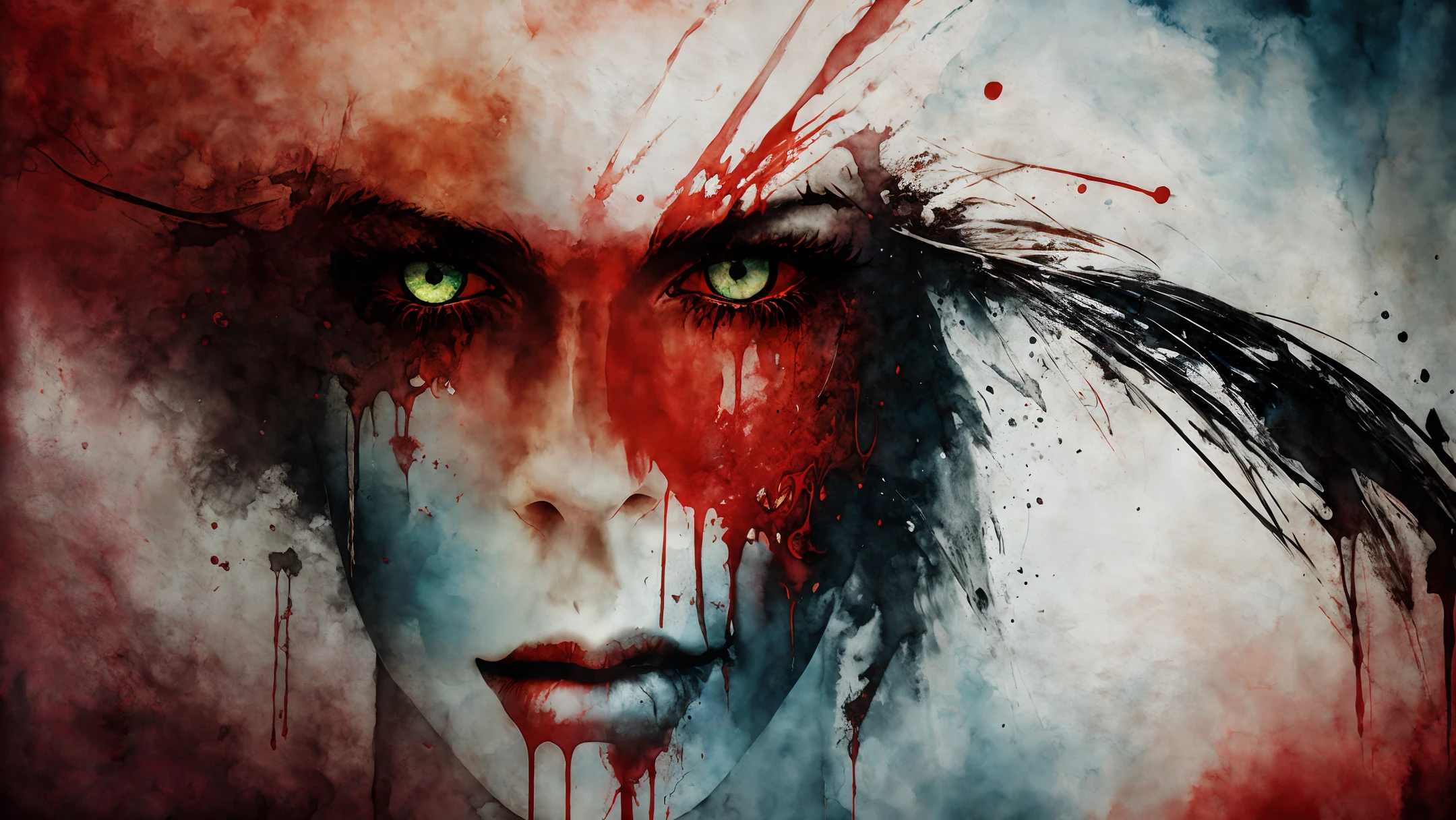 Fangs and claws against the beautiful blood river vampire, watercolor style, fine art, dramatic lighting, David Lynch graphic style, abstract expressionism, metaphysics, expressionism, golden ratio, detail aesthetics octane rendering excellent composition and natural texture 8K oil painting masterpiece canon eos r4s 50