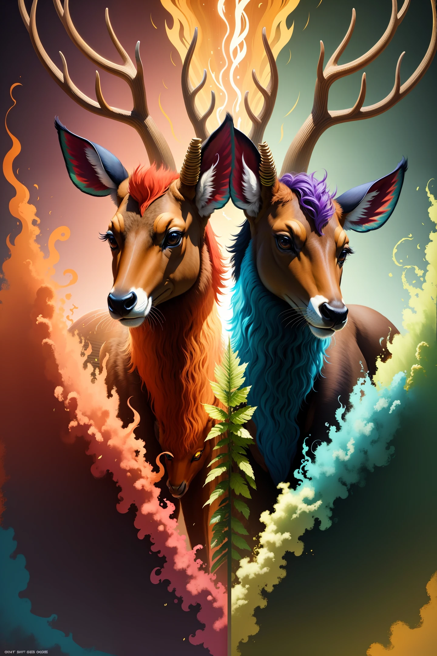 Swahili good mythical male deer poster design, Art, epic, Creativity, High Color, Dynamic, dynamic pose, Light Effects, lots of colors/ hyper realistic, super-realistic, HDH, highly detailed, 8k, 16k, 32k,