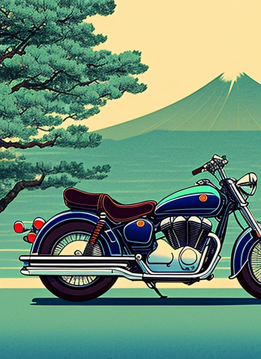 Ukiyo-e retro motorcycle Japanese HD CG