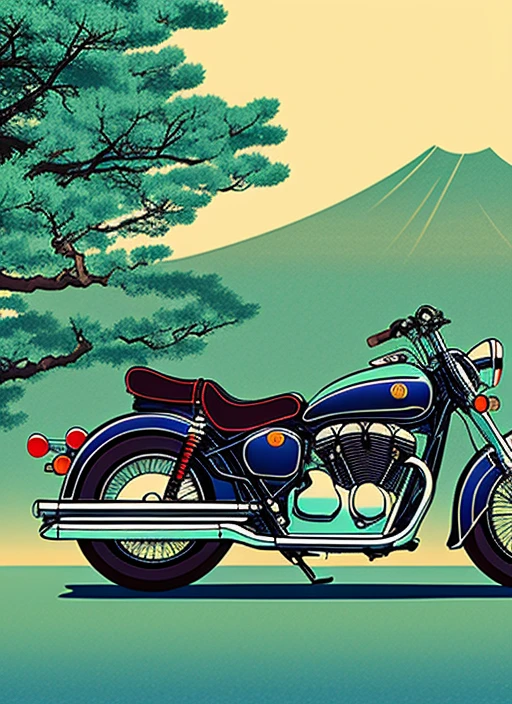 Ukiyo-e retro motorcycle Japanese HD CG