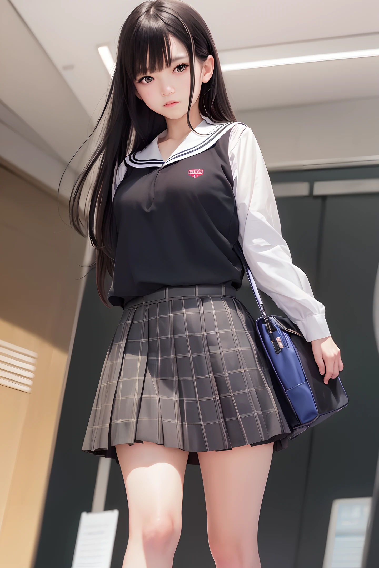 (raw photo:1.4), (photorealistic:1.3),(masterpiece), best quality, highest quality, extremely detailed CG unity 8k wallpaper, detailed and intricate, original, highres,
\\
1girl,solo,(16yo),extremely detailed_eyes, fingernails, medium breasts,(eyeliner:0.5),(blush:0.5),black hair, long hair, hairclip, looking at viewer, NSFW,
\\
highschool, student, school uniform, sailor collar, bobby socks, school bag, skirt, plaid, plaid skirt, bare shoulders
\\
street, subway station, shop border, akihabara \(tokyo\), shibuya \(tokyo\), shinjuku \(tokyo\),
\\
beautifully detailed background, depth of field,loli:0.1,realistic:1.3,(ambient light:1),(neon lights:0.1),(HDR:1),(Studio Lighting:1.5),(pantyshot:1.2),from below, full body, 