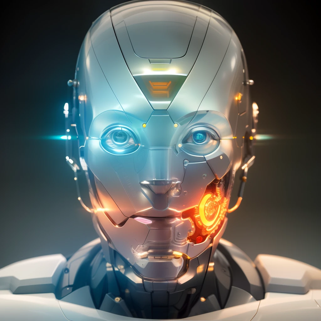 cyborg man, friendly facial expression, golden oil flowing from cyborg man wires | with visible brain details | muscle wire | biopunk | cyberpunk | cyberpunk | white marble bust | canon m50 | 100 mm | clear focus | smooth | hyperrealism | high detail | complex details | Michelangelo carving