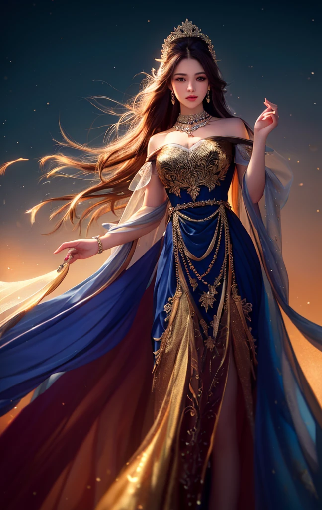 best quality, masterpiece, high definition, 1 girl, long dress, hair ornament, necklace, jewelry, beautiful face, on body, Tyndall effect, photorealistic, dark studio, rim lighting, two-tone lighting (high skin detail: 1.2), 8k uhd, DSLR camera, soft lighting, high quality, surround lighting, candid, photography, high definition, 4k, 8k, bokeh