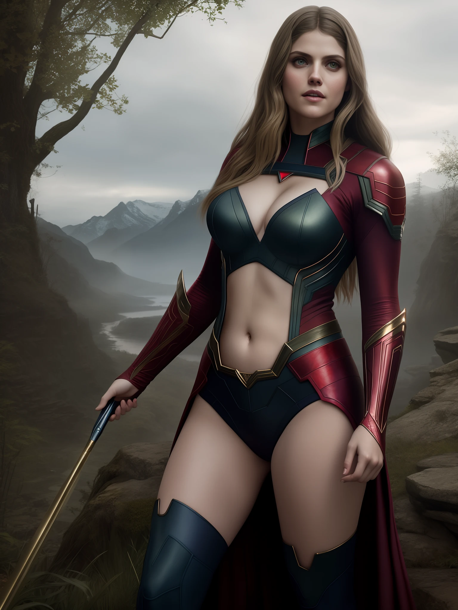 photo of alexandra daddario, highres, masterpiece, 1girl, solo, best quality, realistic,
outdoors, looking at viewer, perspective shot,
((cosplay)), (scarlet witch costume) (blonde hair), short hair, smile, aroused,
(big round boobs)(cleavage)(sexy figure)(sexy abs)(sexy legs)(woman)
4K, HDR, (realistic lighting). by (James C. Christensen:1.2|Jeremy Lipking:1.1).