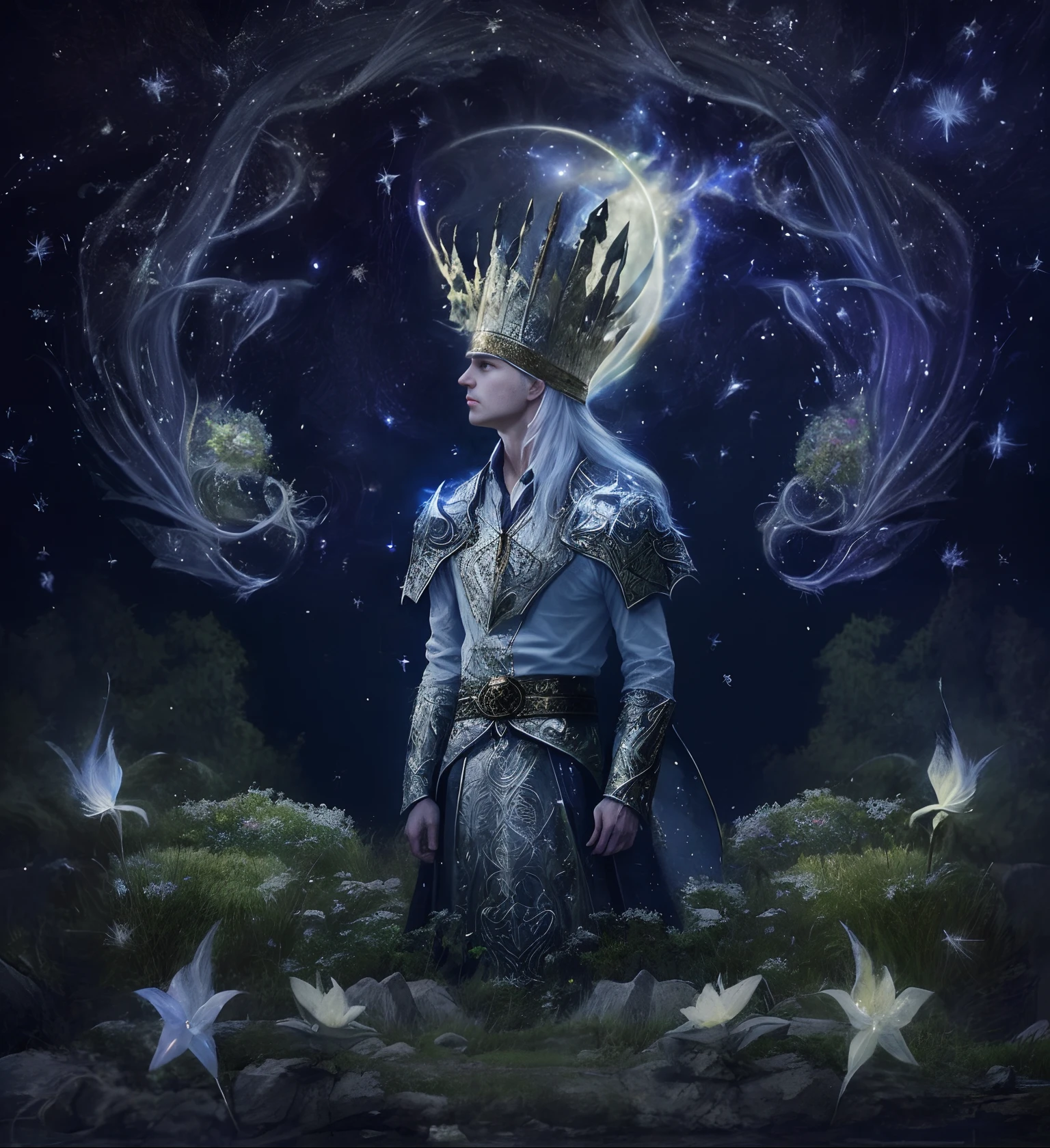 photorealistic photo of a handsome young wizard, white wizard shirt with gold trim, white robe waving in the wind, long white hair, fully clothed, perfect face, beautiful (perfect composition: 1.4), deviantart hd, artstation hd, concept art, detailed face and body, award-winning photography, fields, detailed face, detailed hands, highlighting, ultra-realistic tracing rays, a close look, viewer viewing, cinematic lighting, the art of Gras Zhegorz Rutkovsky, coals, fantasies on a high background, action pose, hands up to 90 degrees, holding a small magic wand, splashing water, fog
