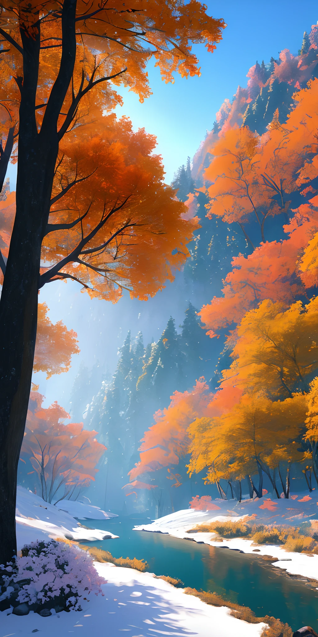 masterpiece, best quality, high quality, extremely detailed CG Unity 8k wallpapers, beautiful scenery, oil painting, award-winning photography, bokeh, depth of field, HDR, bloom, chromatic aberration, photorealistic, extremely detailed, artstation trends, trends on CGSociety, Intricate, highly detailed, dramatic, midway art And masterpiece, the best quality, high quality, extremely detailed CG unity 8k wallpapers. A lush summer landscape with rolling green hills that stretch to the horizon, dotted with wildflowers in shades of pink, yellow, and purple, voluminous lighting And a masterpiece, the best quality, high quality, extremely detailed CG unity 8k wallpapers A serene autumn landscape surrounded by trees in shades of golden yellow, fiery red and scorched orange. The fresh air carries the sweet scent of fallen leaves and wood smoke. The ground is covered in a blanket of warm leaves that rustle under your feet. A misty mountain range rises in the distance, surround lighting And a masterpiece, the best quality, high quality, extremely detailed CG unity 8k wallpapers A breathtaking winter landscape covered by a snowy cloak, creating a world of sparkling white and cool blue tones. Tall evergreens stand tall and proudly, their branches are burdened with heavy snow, voluminous lighting And a masterpiece, the best quality, high quality, extremely detailed CG unity 8k wallpapers A vivid spring landscape bursting with new life and color. The hills are covered with a green carpet dotted with delicate wildflowers in shades of pink, purple and yellow, and voluminous lighting