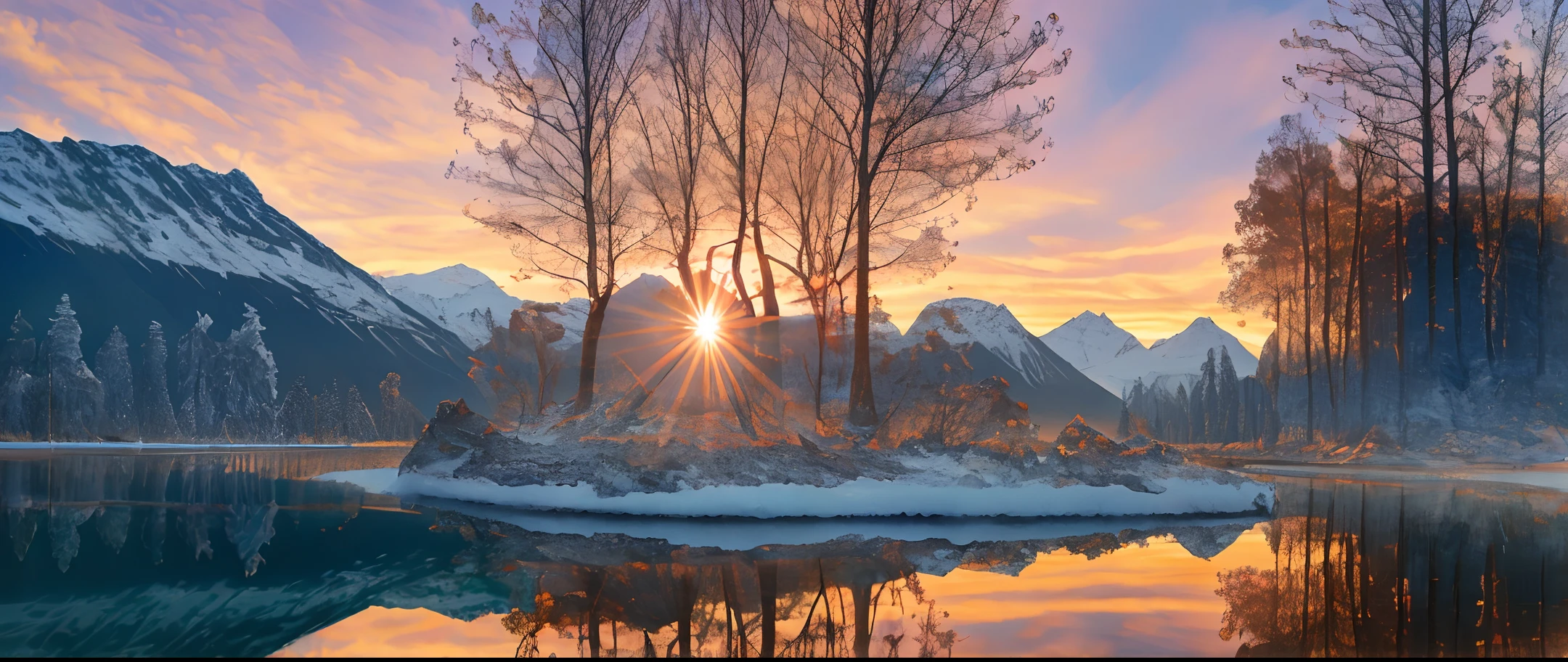 the sun shines in crystal glass against the background of the sea and mountains