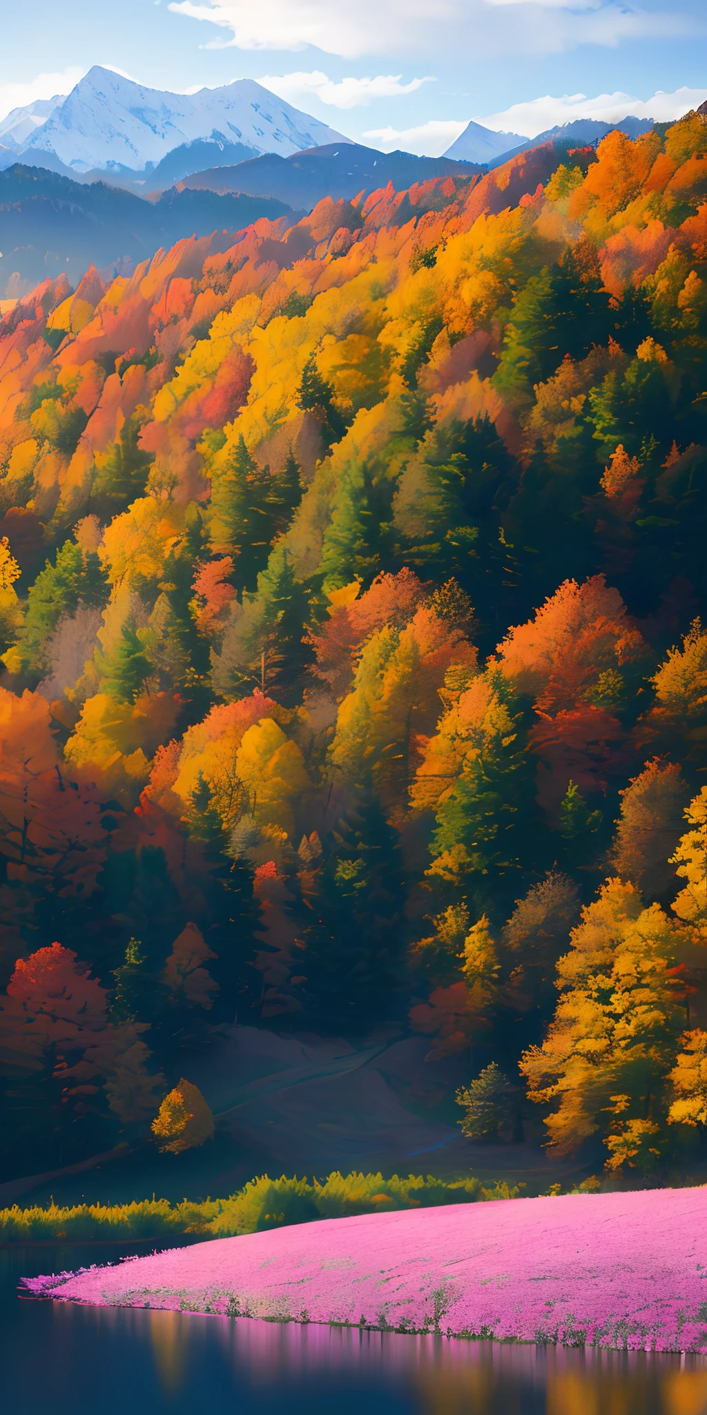 masterpiece, best quality, high quality, extremely detailed CG Unity 8k wallpapers, beautiful scenery, oil painting, award-winning photography, bokeh, depth of field, HDR, bloom, chromatic aberration, photorealistic, extremely detailed, artstation trends, trends on CGSociety, Intricate, highly detailed, dramatic, midway art And masterpiece, the best quality, high quality, extremely detailed CG unity 8k wallpapers. A lush summer landscape with rolling green hills that stretch to the horizon, dotted with wildflowers in shades of pink, yellow, and purple, voluminous lighting And a masterpiece, the best quality, high quality, extremely detailed CG unity 8k wallpapers A serene autumn landscape surrounded by trees in shades of golden yellow, fiery red and scorched orange. The fresh air carries the sweet scent of fallen leaves and wood smoke. The ground is covered in a blanket of warm leaves that rustle under your feet. A misty mountain range rises in the distance, surround lighting And a masterpiece, the best quality, high quality, extremely detailed CG unity 8k wallpapers A breathtaking winter landscape covered by a snowy cloak, creating a world of sparkling white and cool blue tones. Tall evergreens stand tall and proudly, their branches are burdened with heavy snow, voluminous lighting And a masterpiece, the best quality, high quality, extremely detailed CG unity 8k wallpapers A vivid spring landscape bursting with new life and color. The hills are covered with a green carpet dotted with delicate wildflowers in shades of pink, purple and yellow, and voluminous lighting