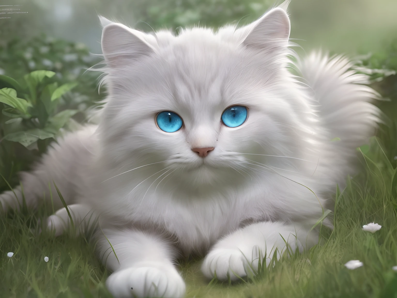 (extremely detailed CG unity 8k wallpapers), (masterpiece), (best quality), (realistic), soft lighting, white Siberian cat