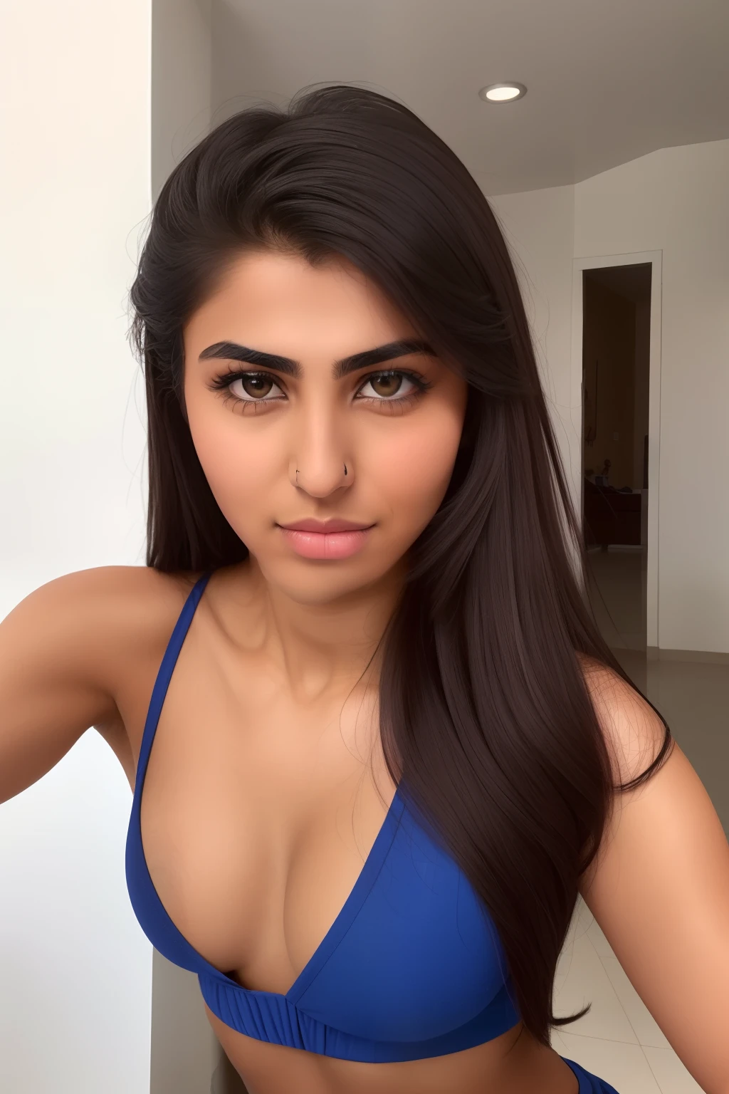 a photo of a beautiful afghan girl with low body-fat percentage, eight pack abs and v-taper who has a in her mouth and is sucking it (((sucking a, ((1girl)), (detailed faces)